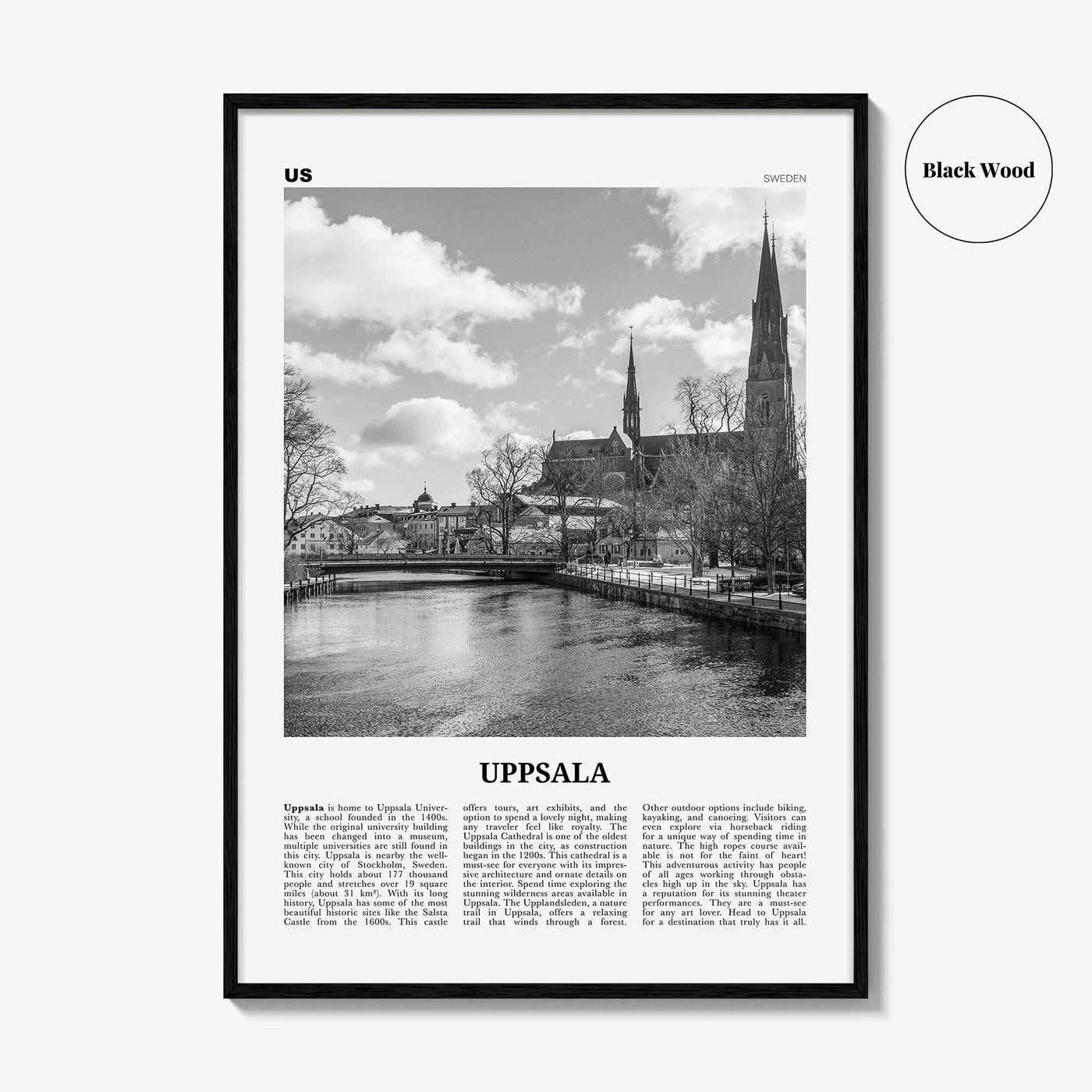 Uppsala Print Black and White, Uppsala Wall Art, Uppsala Poster, Uppsala Photo, Uppsala Wall Décor, Uppsala Map, Sweden