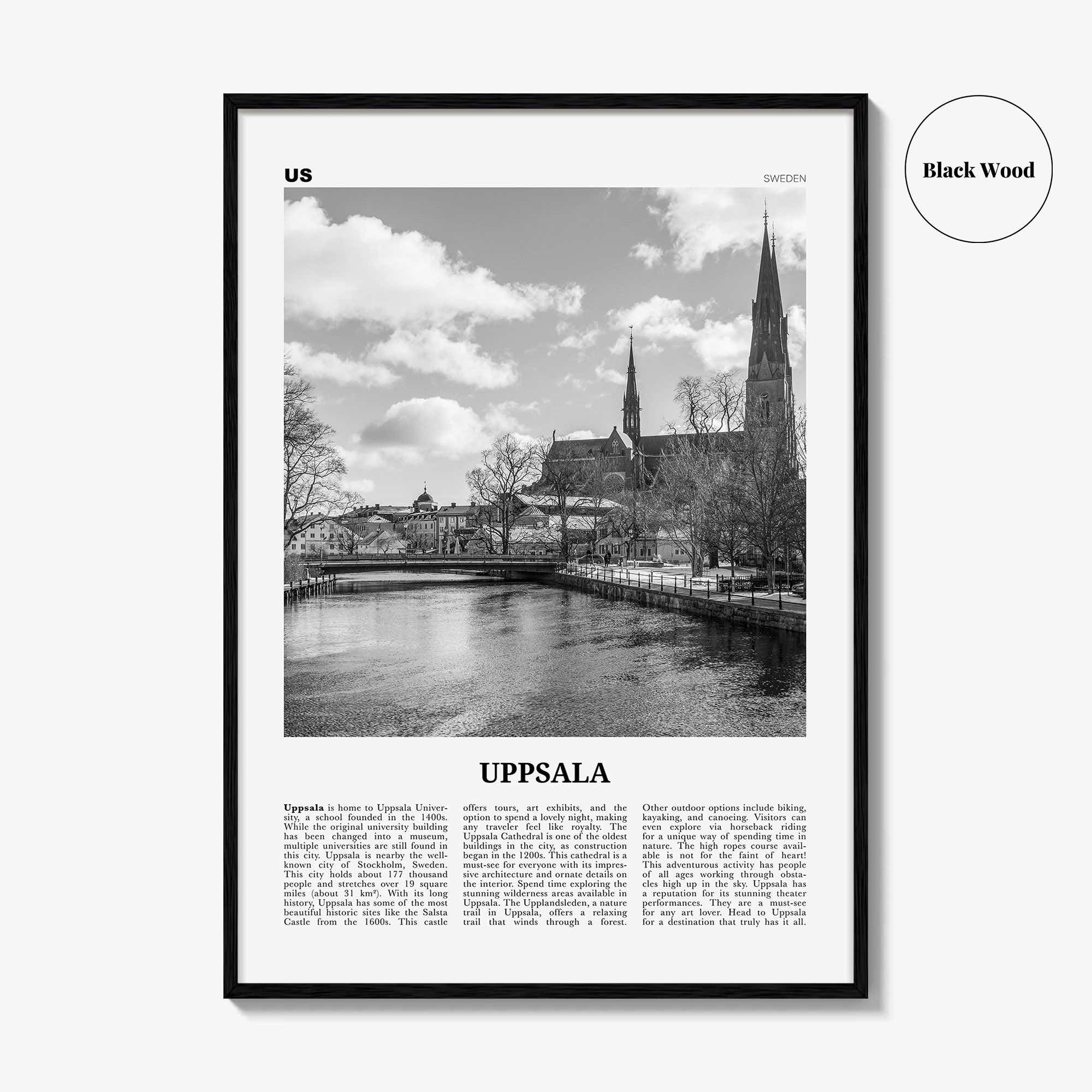 Uppsala Print Black and White, Uppsala Wall Art, Uppsala Poster, Uppsala Photo, Uppsala Wall Décor, Uppsala Map, Sweden