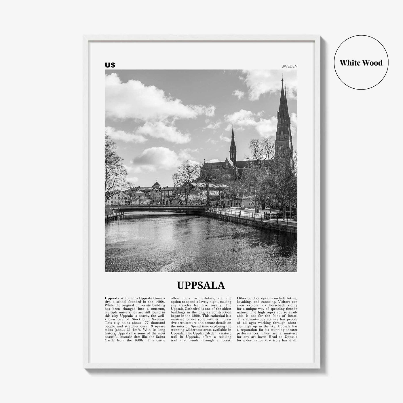 Uppsala Print Black and White, Uppsala Wall Art, Uppsala Poster, Uppsala Photo, Uppsala Wall Décor, Uppsala Map, Sweden