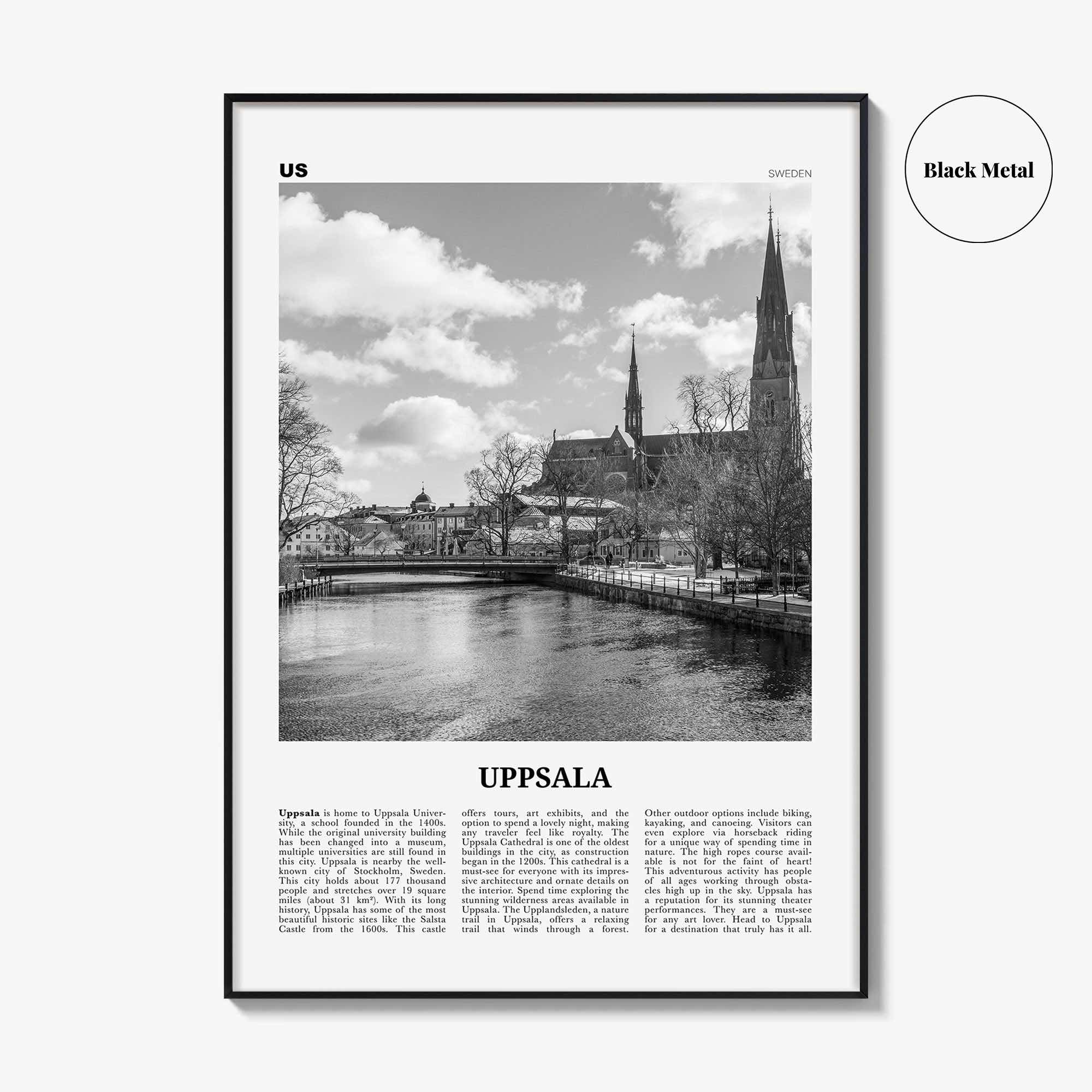 Uppsala Print Black and White, Uppsala Wall Art, Uppsala Poster, Uppsala Photo, Uppsala Wall Décor, Uppsala Map, Sweden
