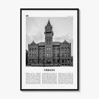 Urbana Print Black and White, Urbana Wall Art, Urbana Poster, Urbana Photo, Urbana Wall Décor, Urbana Map, Illinois, USA