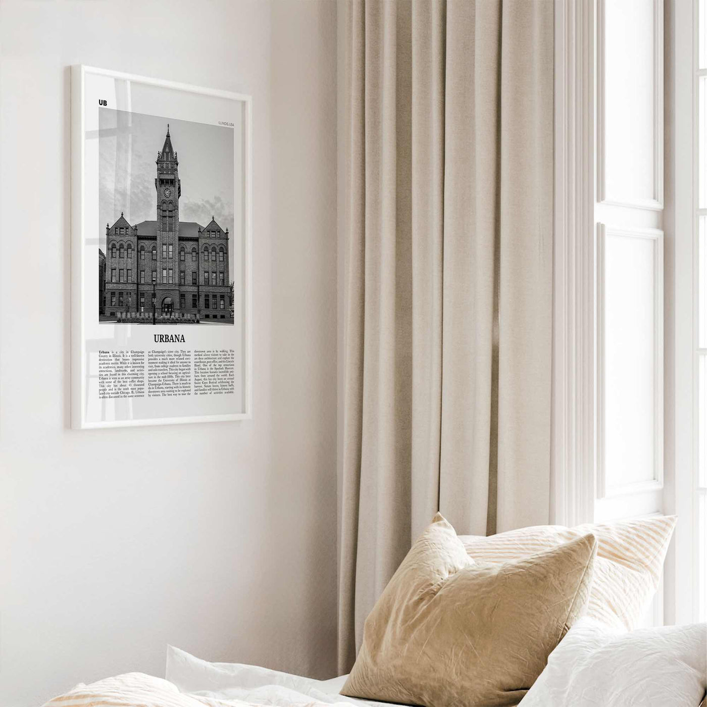 Urbana Print Black and White, Urbana Wall Art, Urbana Poster, Urbana Photo, Urbana Wall Décor, Urbana Map, Illinois, USA