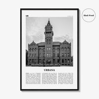 Urbana Print Black and White, Urbana Wall Art, Urbana Poster, Urbana Photo, Urbana Wall Décor, Urbana Map, Illinois, USA