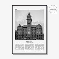 Urbana Print Black and White, Urbana Wall Art, Urbana Poster, Urbana Photo, Urbana Wall Décor, Urbana Map, Illinois, USA