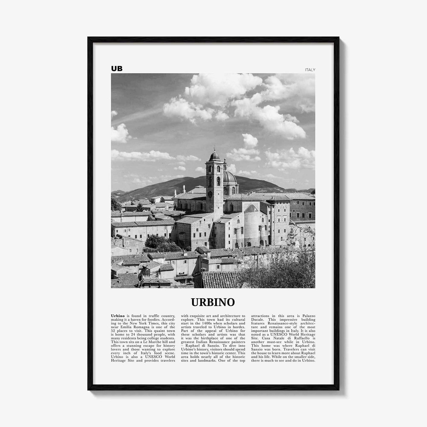 Urbino Print Black and White, Urbino Wall Art, Urbino Poster, Urbino Photo, Urbino Wall Décor, Urbino Map, Italy
