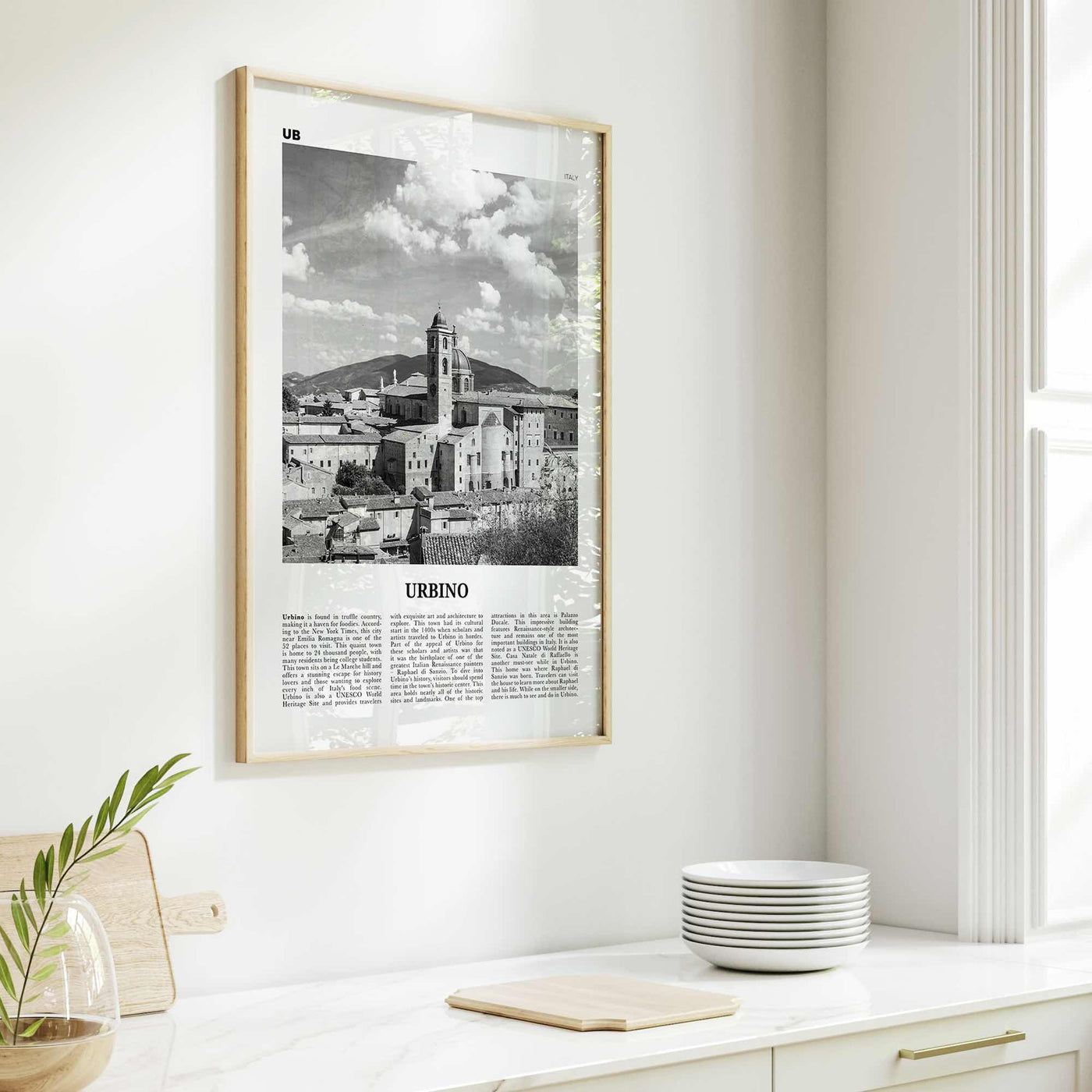 Urbino Print Black and White, Urbino Wall Art, Urbino Poster, Urbino Photo, Urbino Wall Décor, Urbino Map, Italy