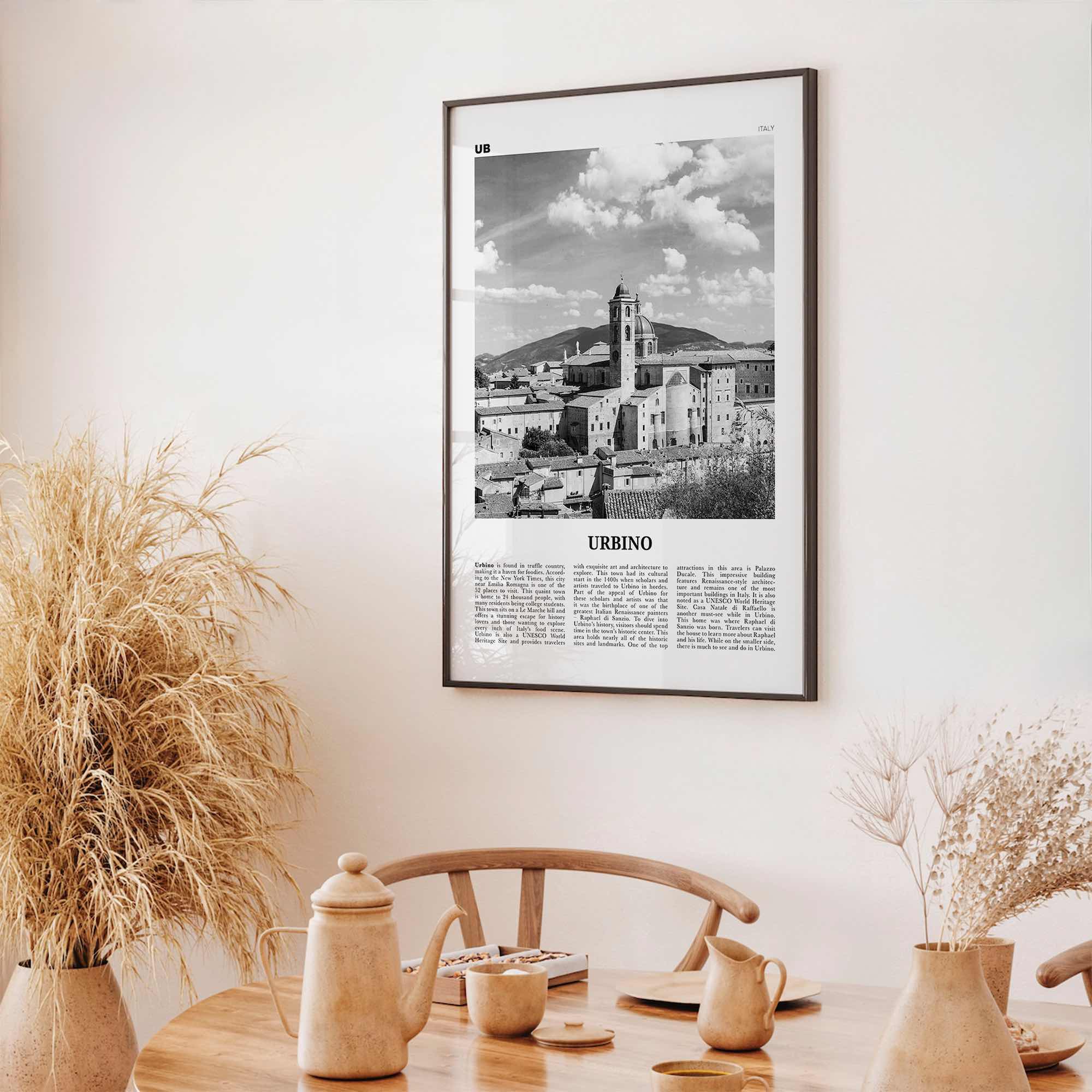 Urbino Print Black and White, Urbino Wall Art, Urbino Poster, Urbino Photo, Urbino Wall Décor, Urbino Map, Italy