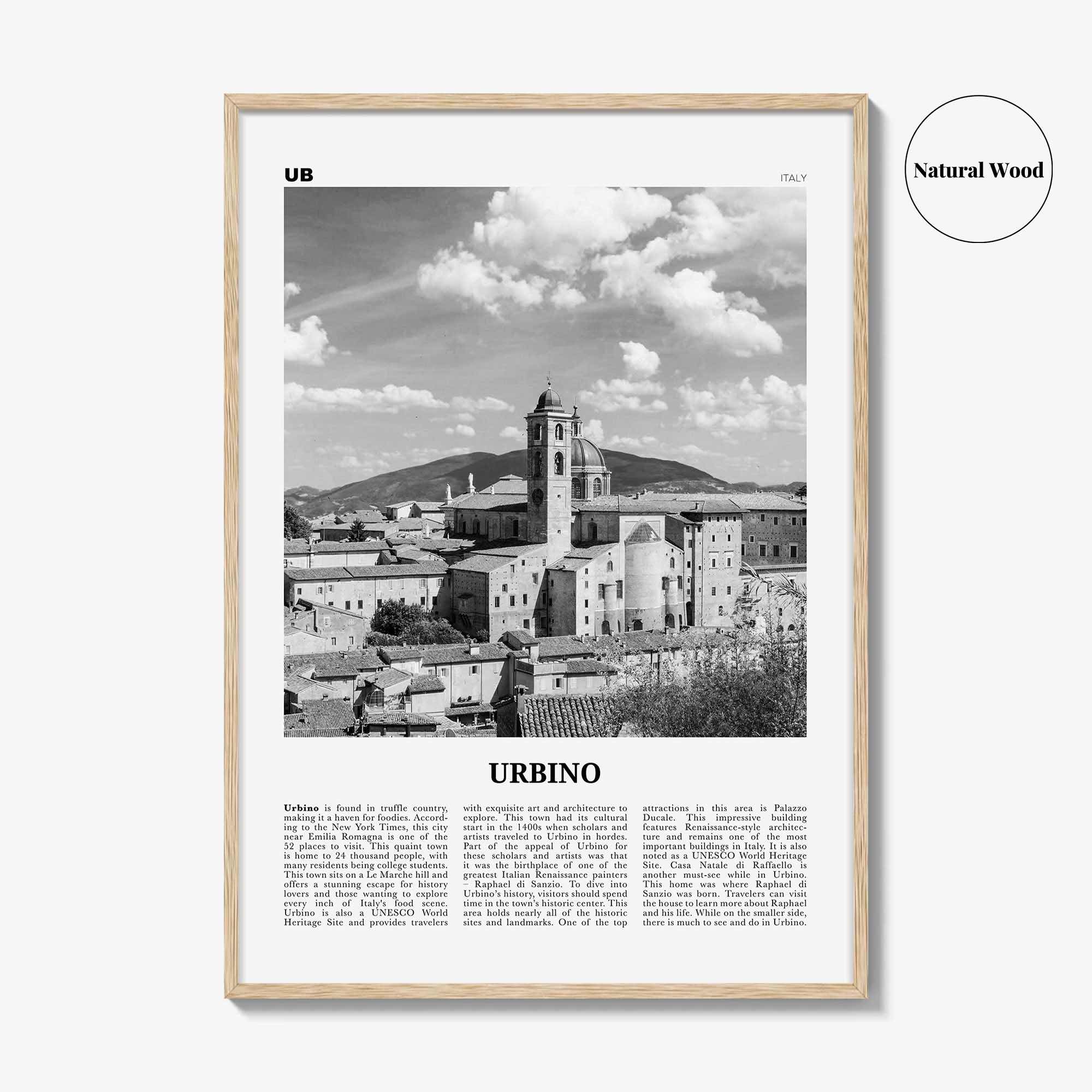 Urbino Print Black and White, Urbino Wall Art, Urbino Poster, Urbino Photo, Urbino Wall Décor, Urbino Map, Italy