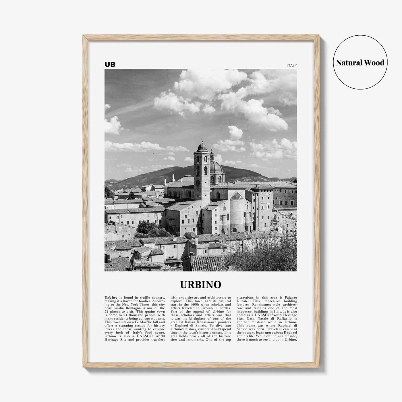 Urbino Print Black and White, Urbino Wall Art, Urbino Poster, Urbino Photo, Urbino Wall Décor, Urbino Map, Italy