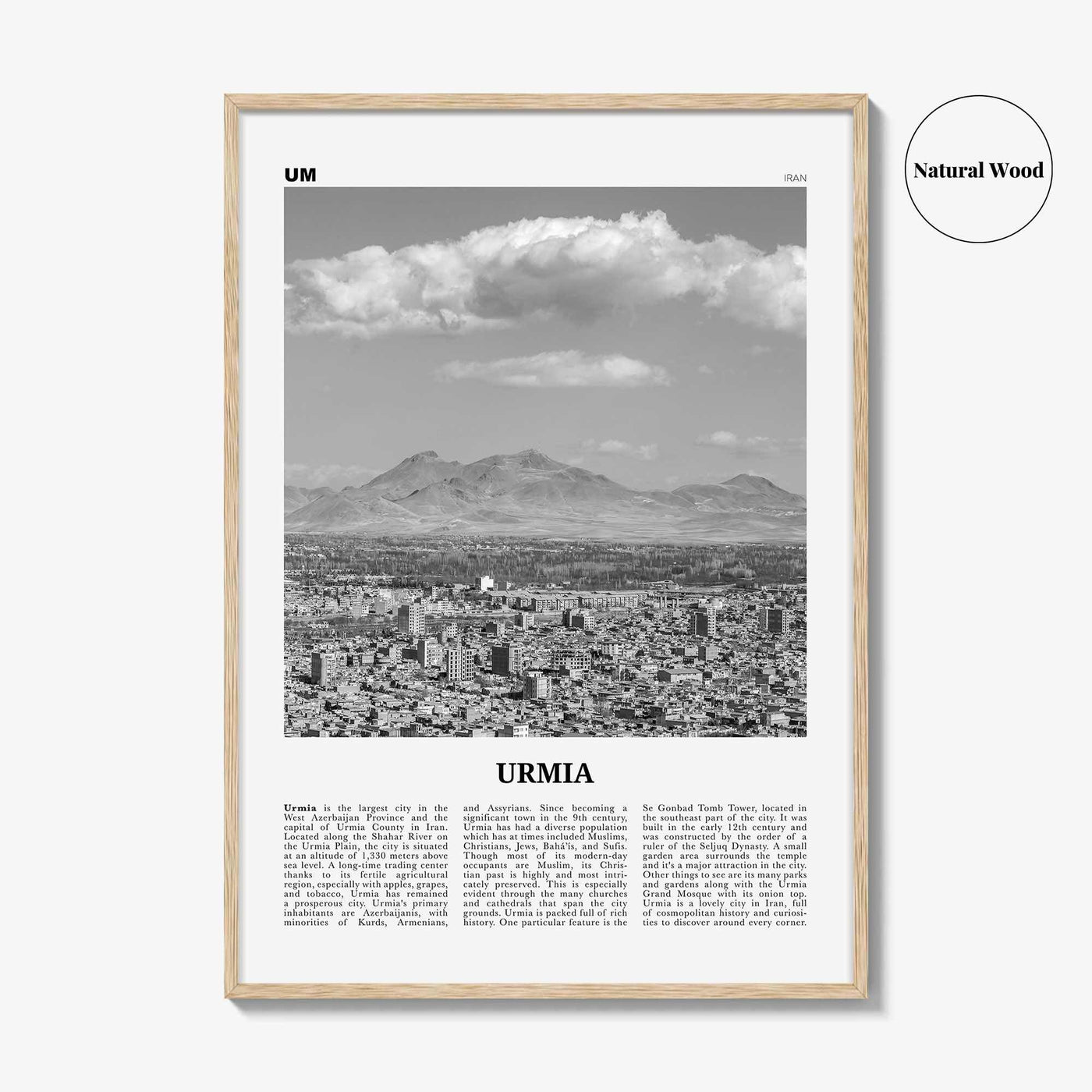 Urmia City Print Black and White, Urmia City Wall Art, Urmia City Poster, Urmia City Photo, Urmia City Wall Décor, Urmia City Map, Iran