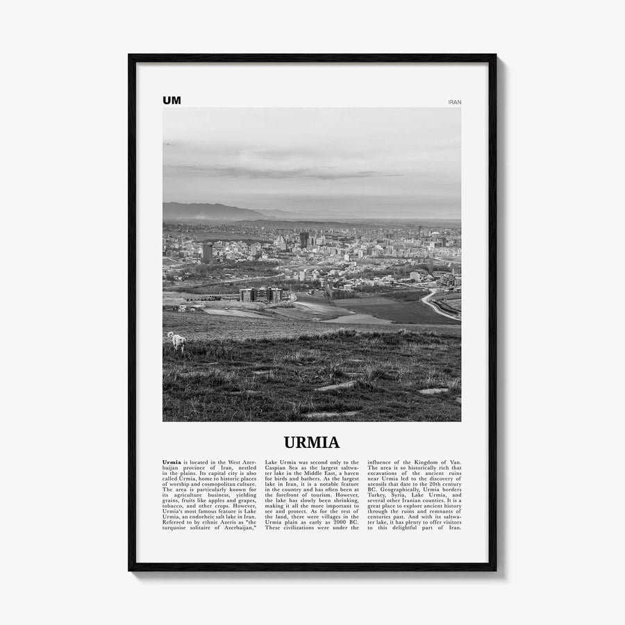 Urmia County Print Black and White, Urmia Region Wall Art, Urmia Region Poster, Urmia Region Photo, Urmia Region Décor, Region Map