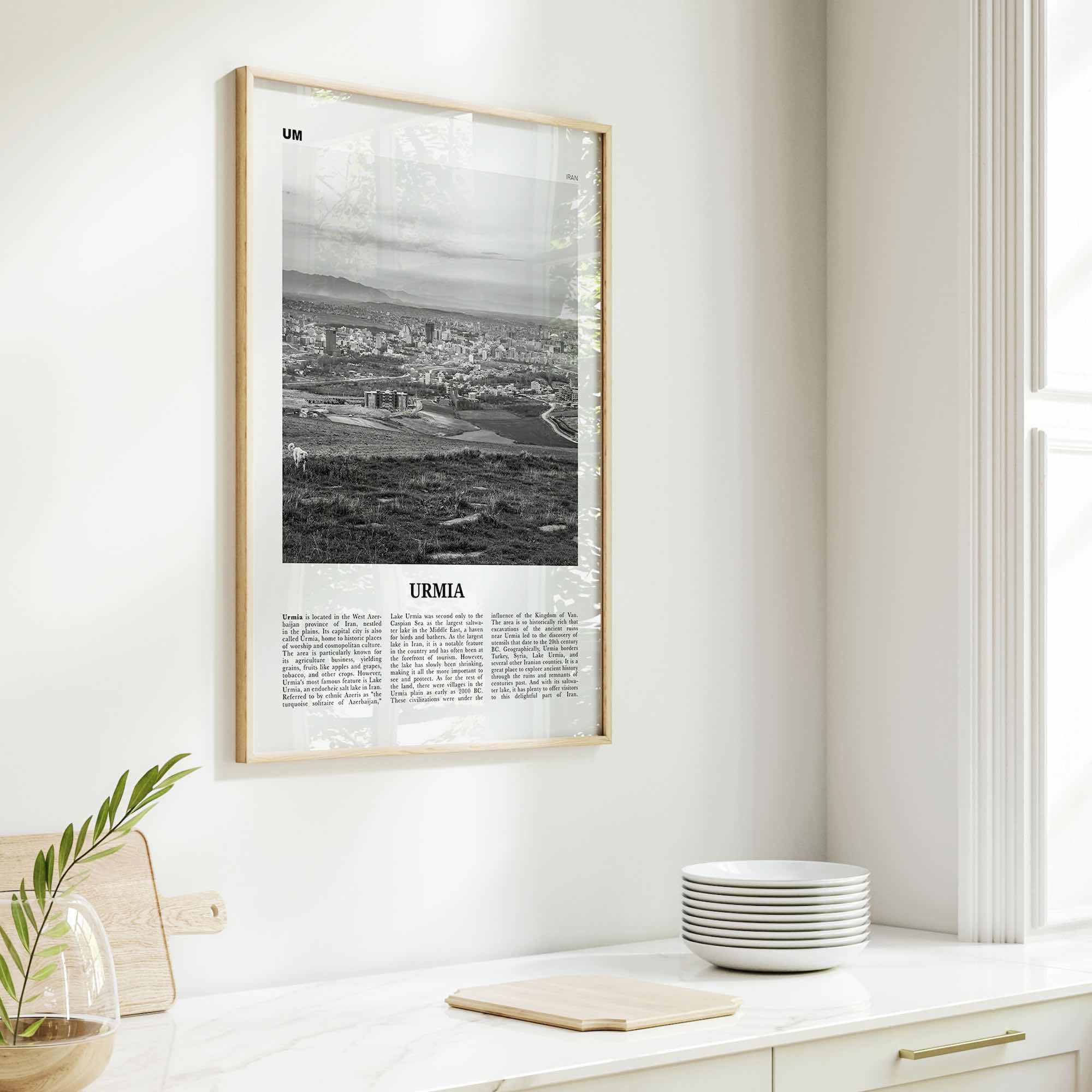 Urmia County Print Black and White, Urmia Region Wall Art, Urmia Region Poster, Urmia Region Photo, Urmia Region Décor, Region Map