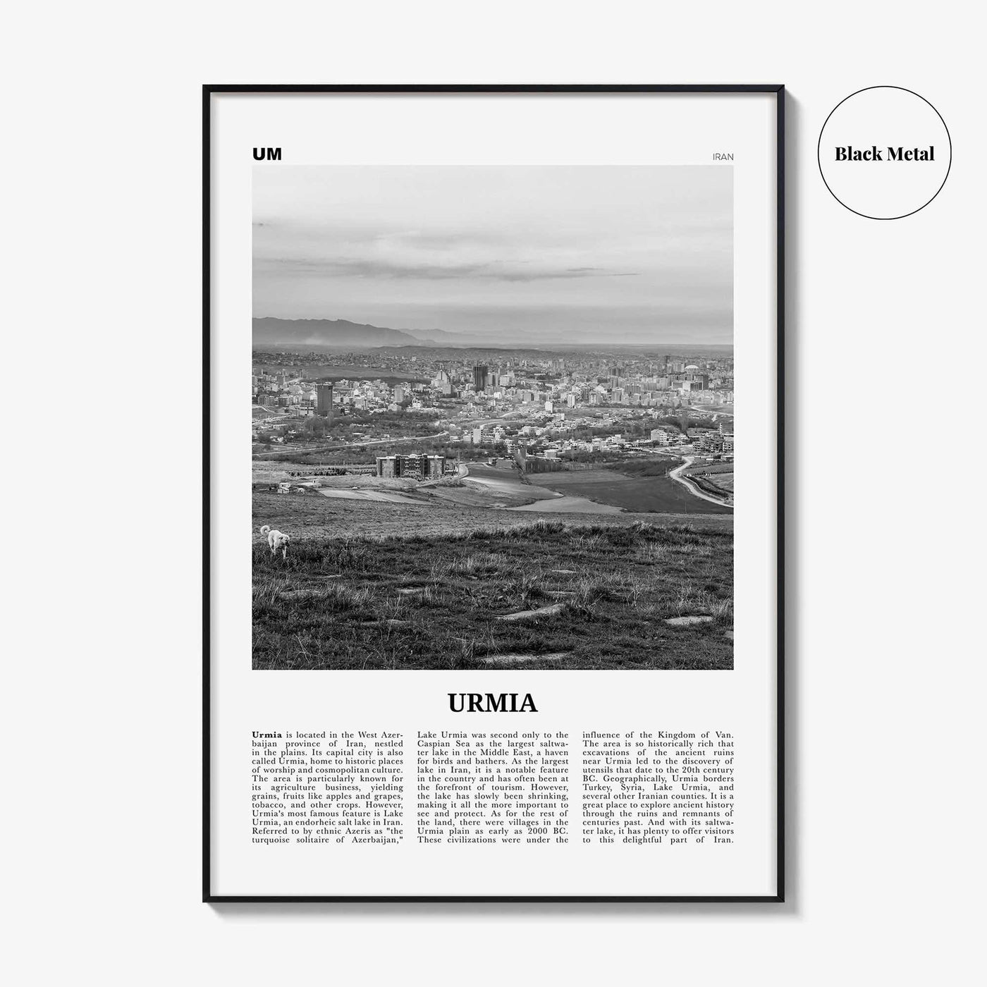 Urmia County Print Black and White, Urmia Region Wall Art, Urmia Region Poster, Urmia Region Photo, Urmia Region Décor, Region Map