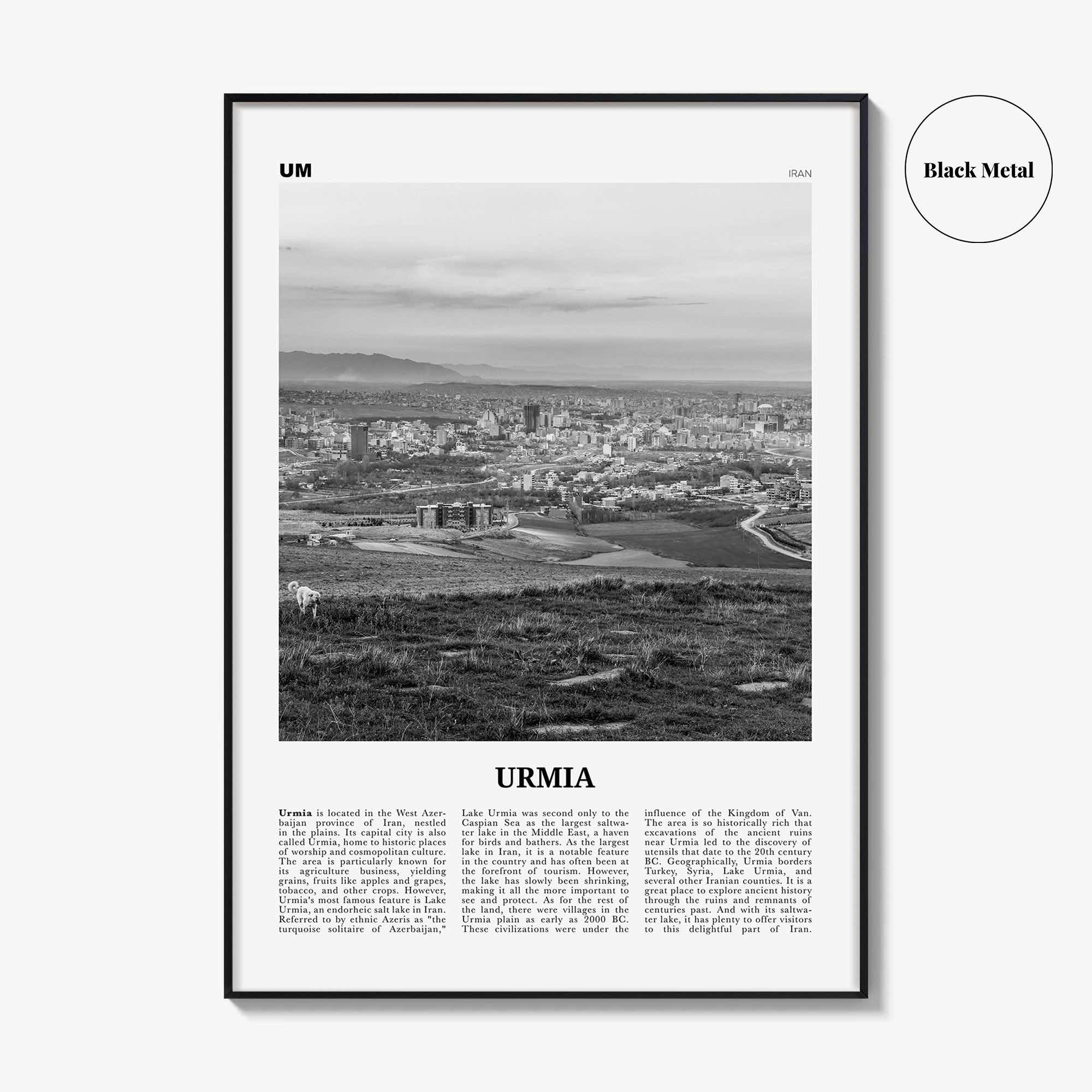 Urmia County Print Black and White, Urmia Region Wall Art, Urmia Region Poster, Urmia Region Photo, Urmia Region Décor, Region Map