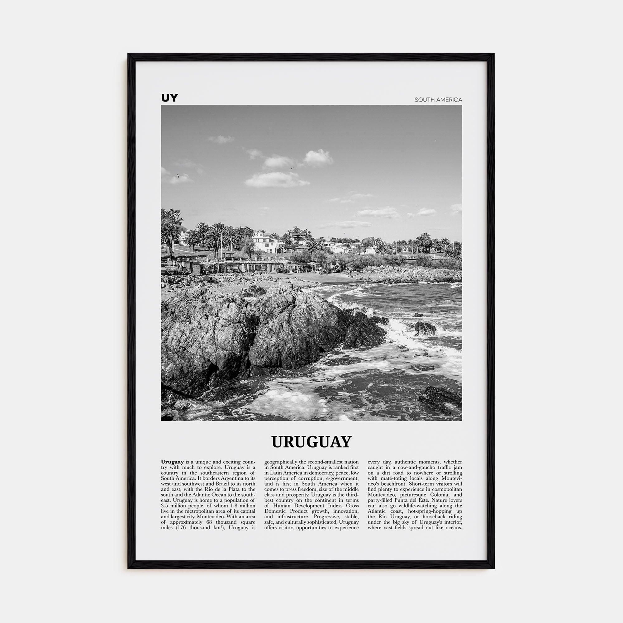 Uruguay Travel B&W Poster