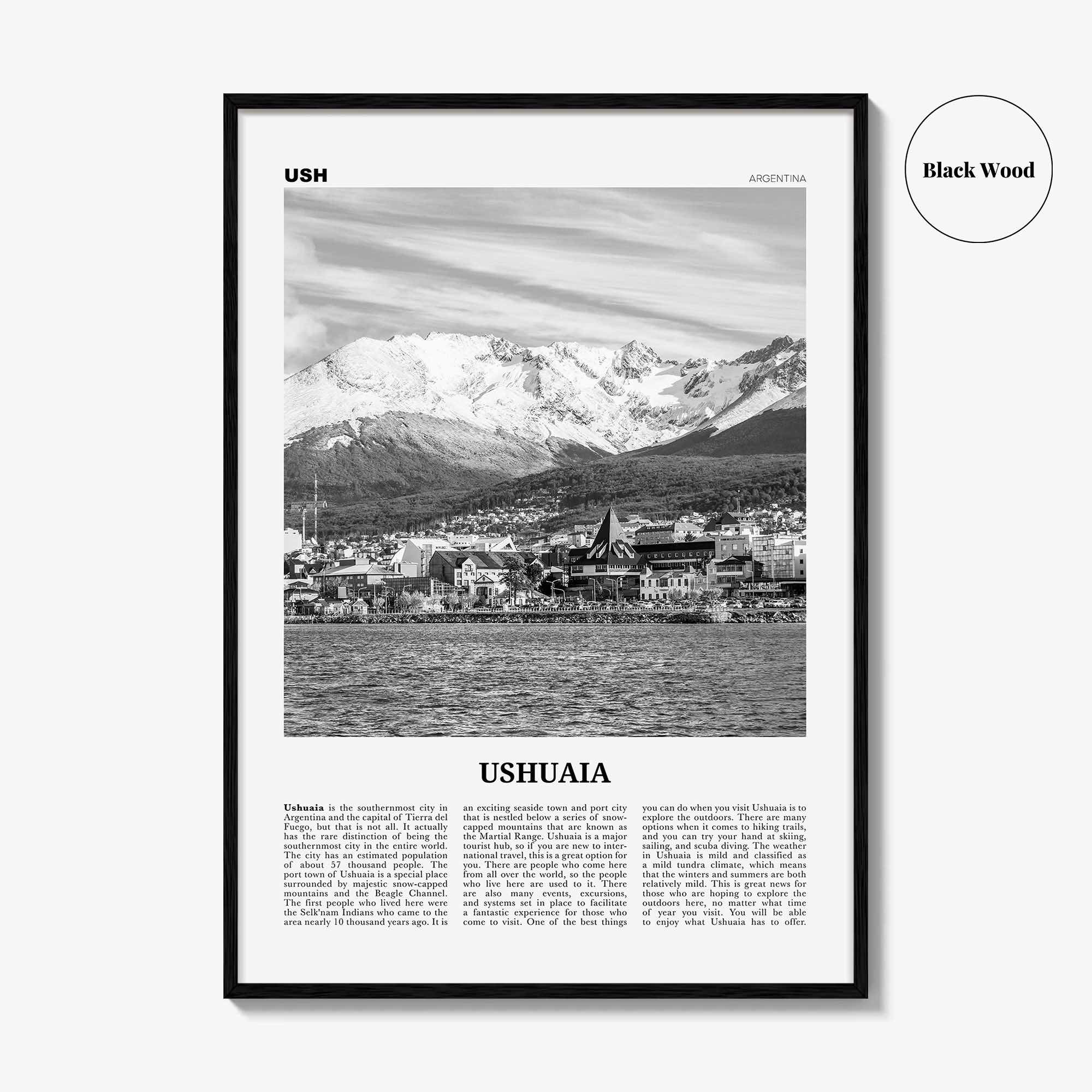 Ushuaia Print Black and White, Ushuaia Wall Art, Ushuaia Poster, Ushuaia Photo, Ushuaia Wall Décor, Argentina