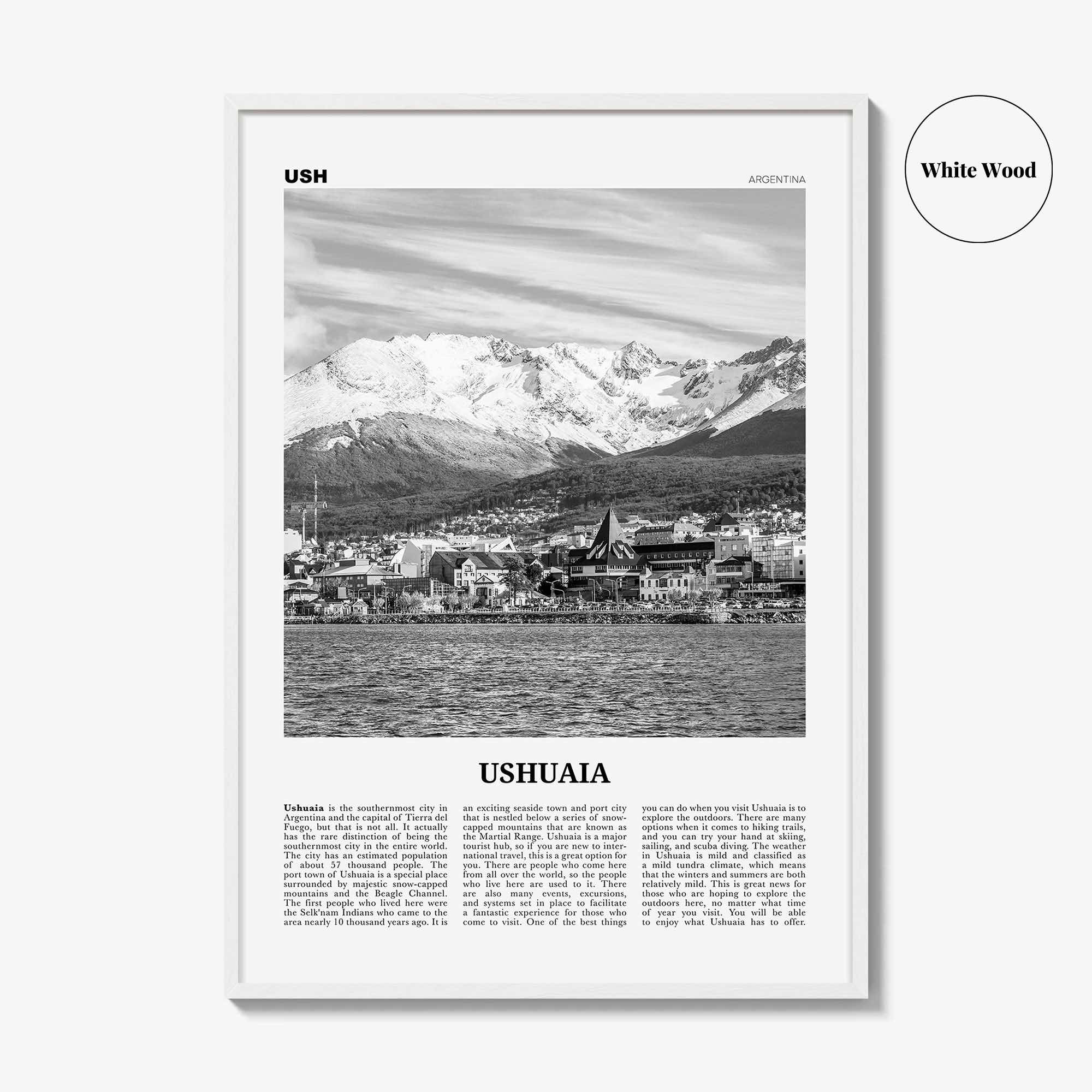 Ushuaia Print Black and White, Ushuaia Wall Art, Ushuaia Poster, Ushuaia Photo, Ushuaia Wall Décor, Argentina