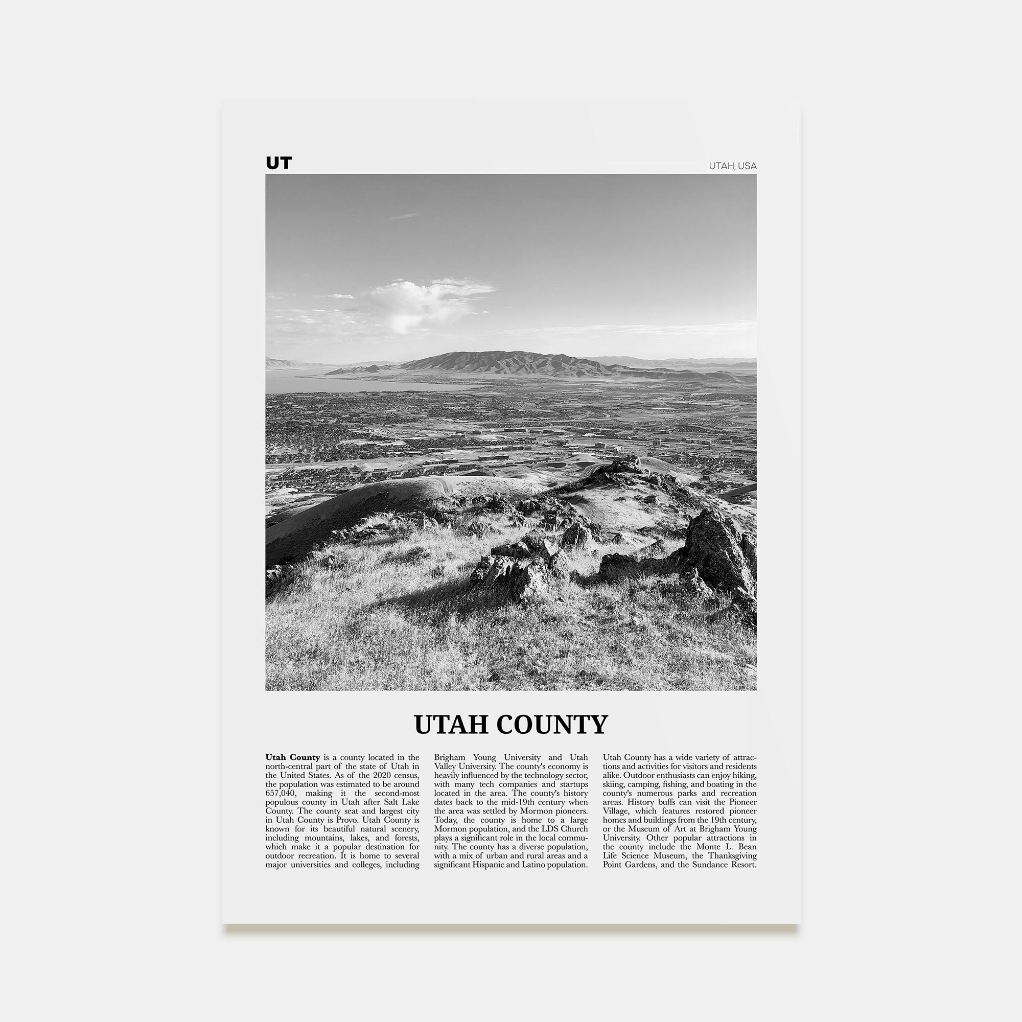 Utah County Travel B&W Poster