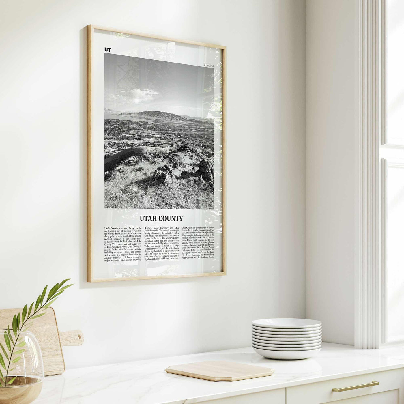 Utah County Print Black and White, Utah County Wall Art, Utah County Poster, Utah County Photo, Utah County Wall Décor, Utah Map, Utah, USA