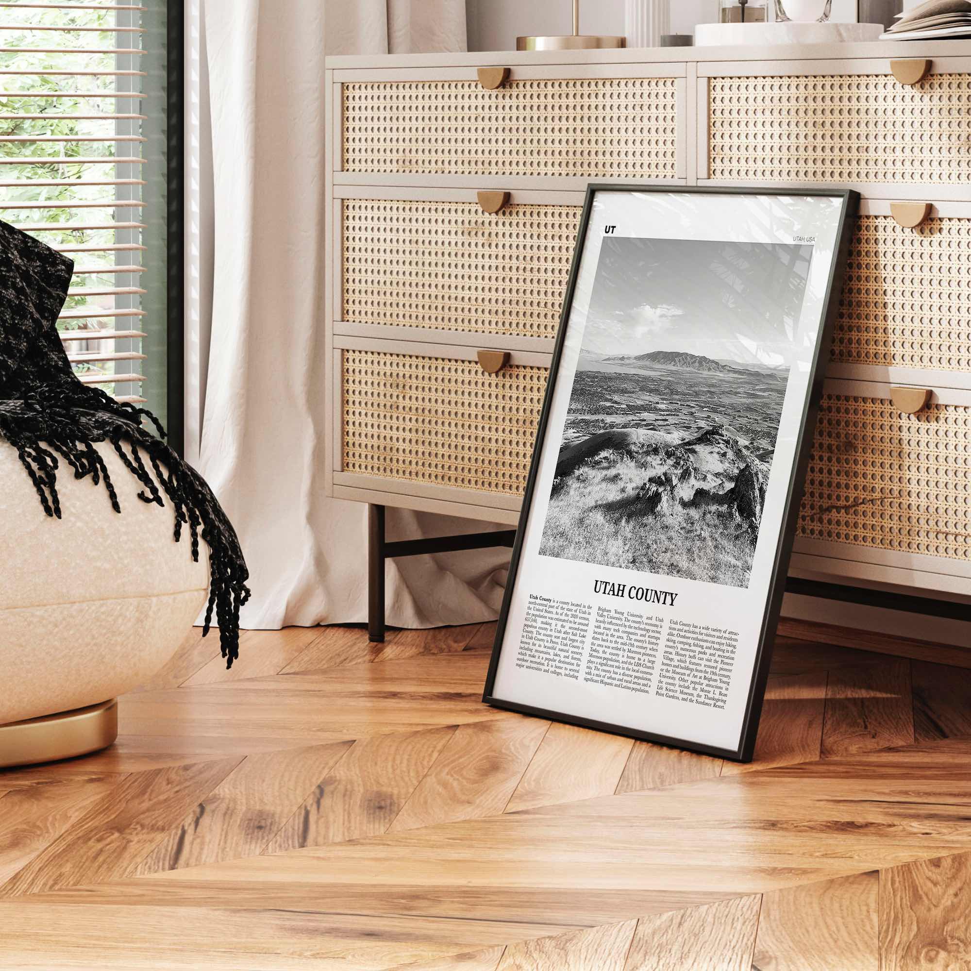Utah County Print Black and White, Utah County Wall Art, Utah County Poster, Utah County Photo, Utah County Wall Décor, Utah Map, Utah, USA