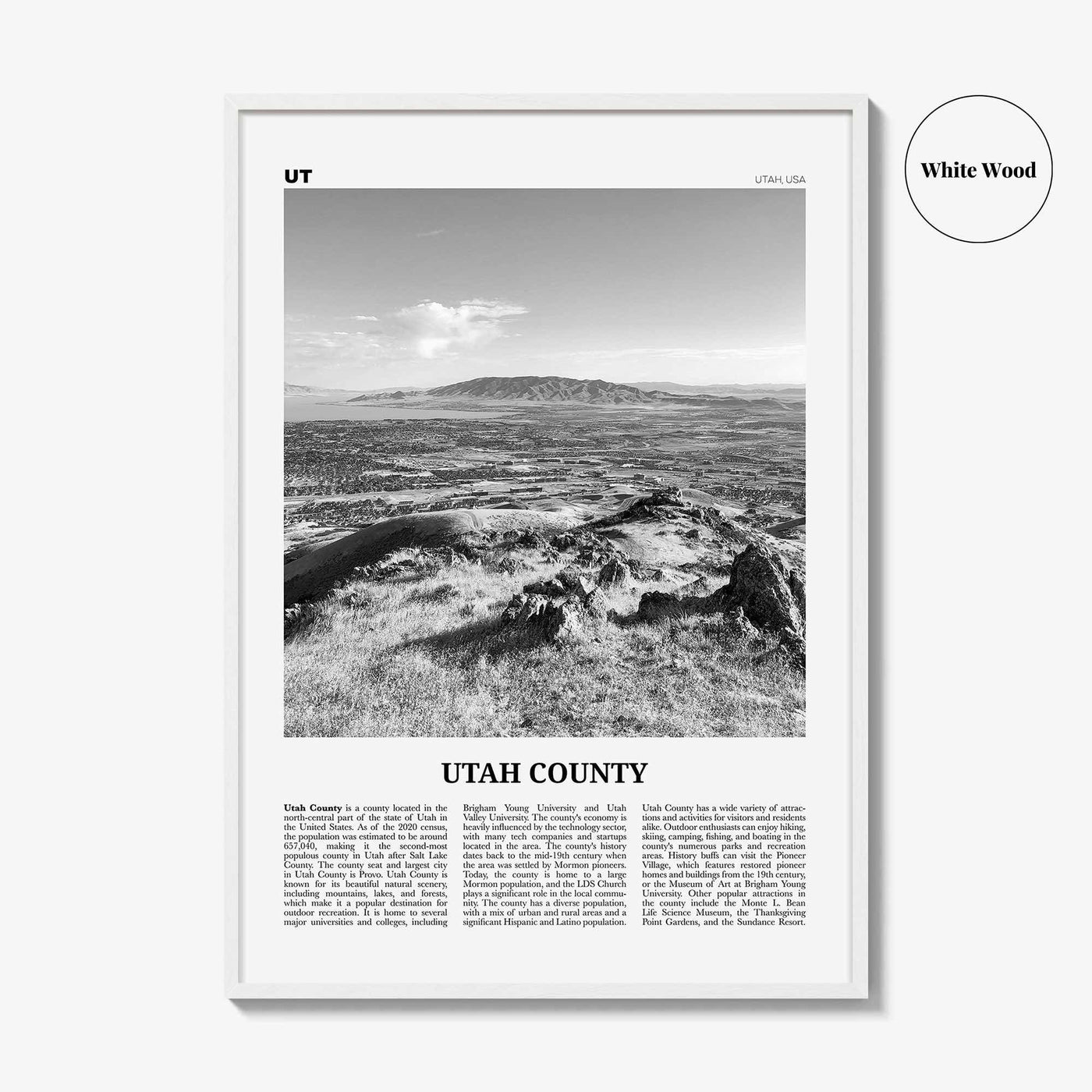 Utah County Print Black and White, Utah County Wall Art, Utah County Poster, Utah County Photo, Utah County Wall Décor, Utah Map, Utah, USA