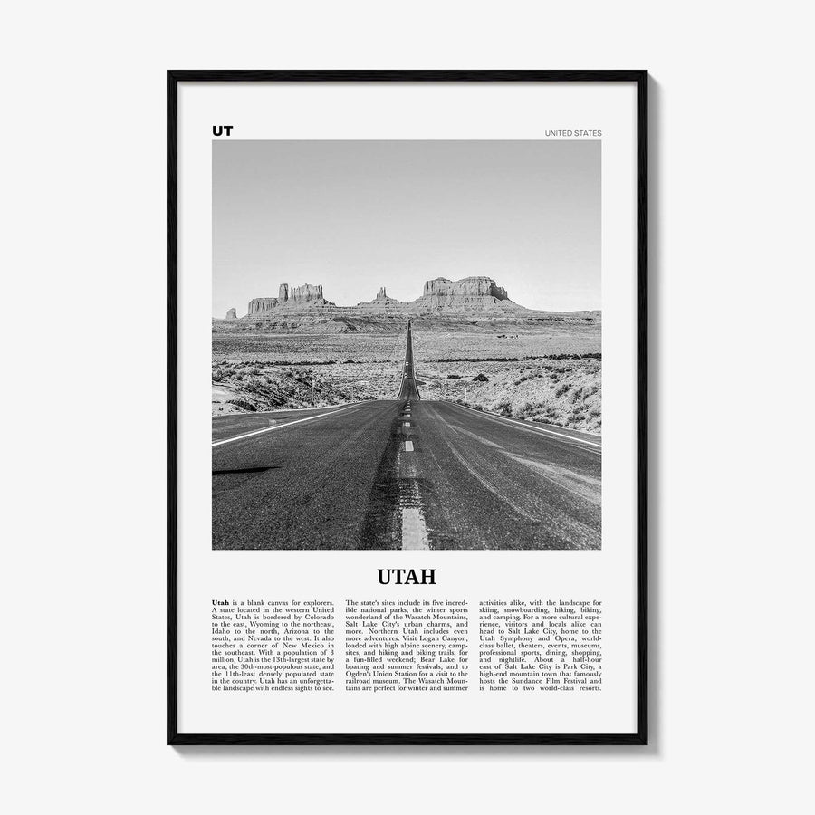 Utah Print Black and White No 1, Utah Wall Art, Utah Poster, Utah Photo, Utah Wall Decor, USA State Art Print, USA, United States