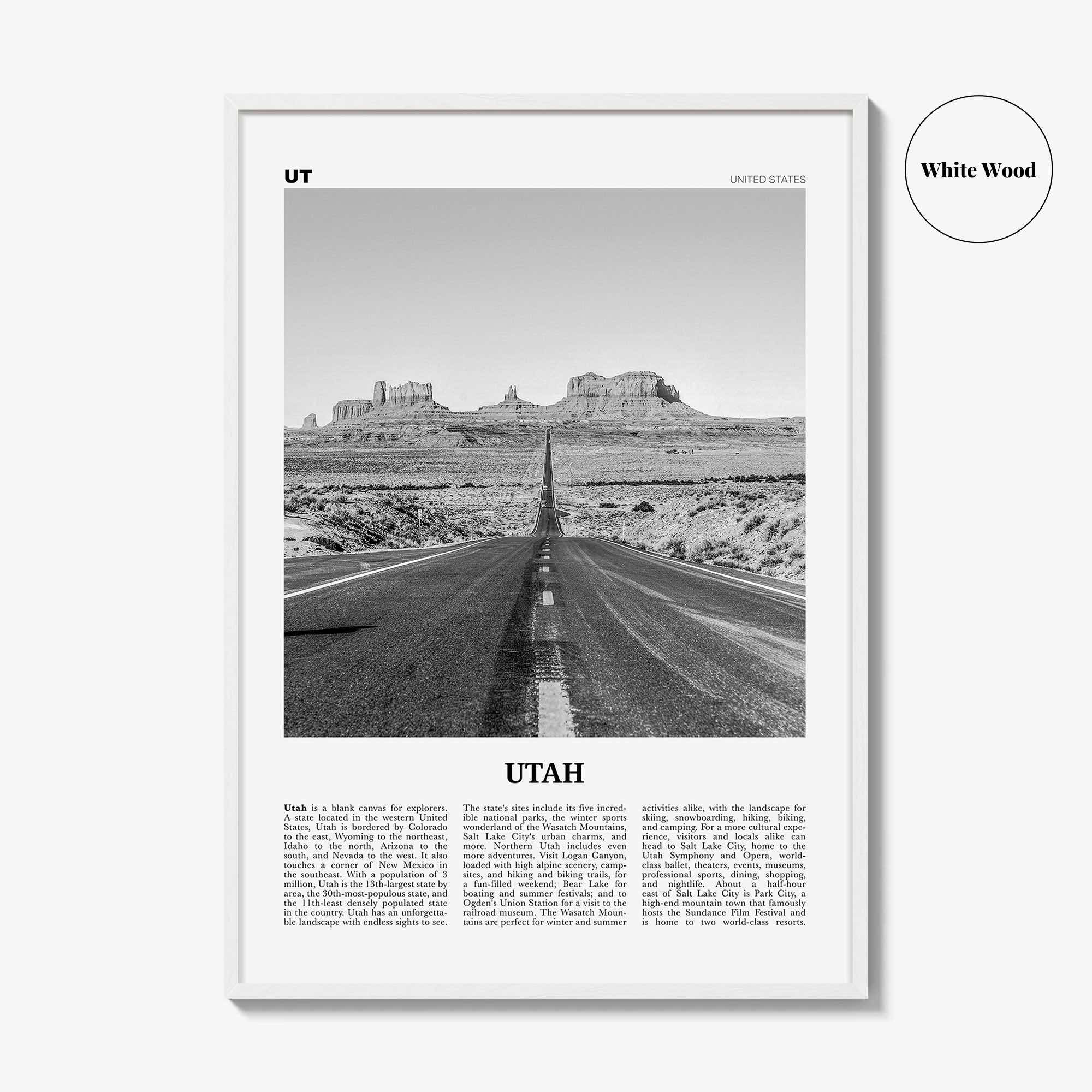 Utah Print Black and White No 1, Utah Wall Art, Utah Poster, Utah Photo, Utah Wall Decor, USA State Art Print, USA, United States