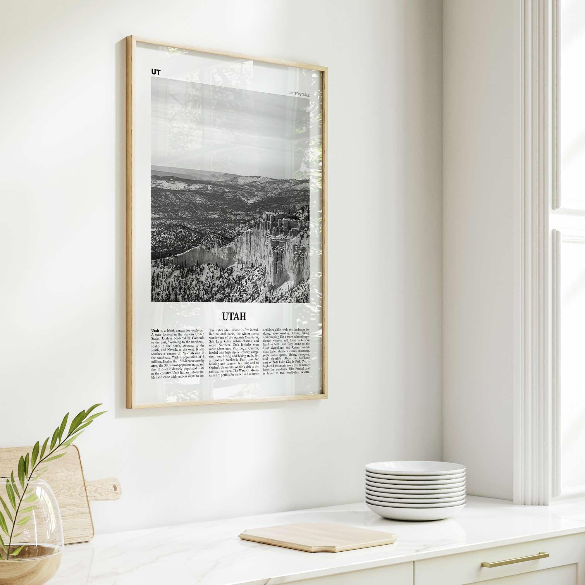 Utah Print Black and White No 2, Utah Wall Art, Utah Poster, Utah Photo, Utah Wall Decor, USA State Art Print, USA, United States