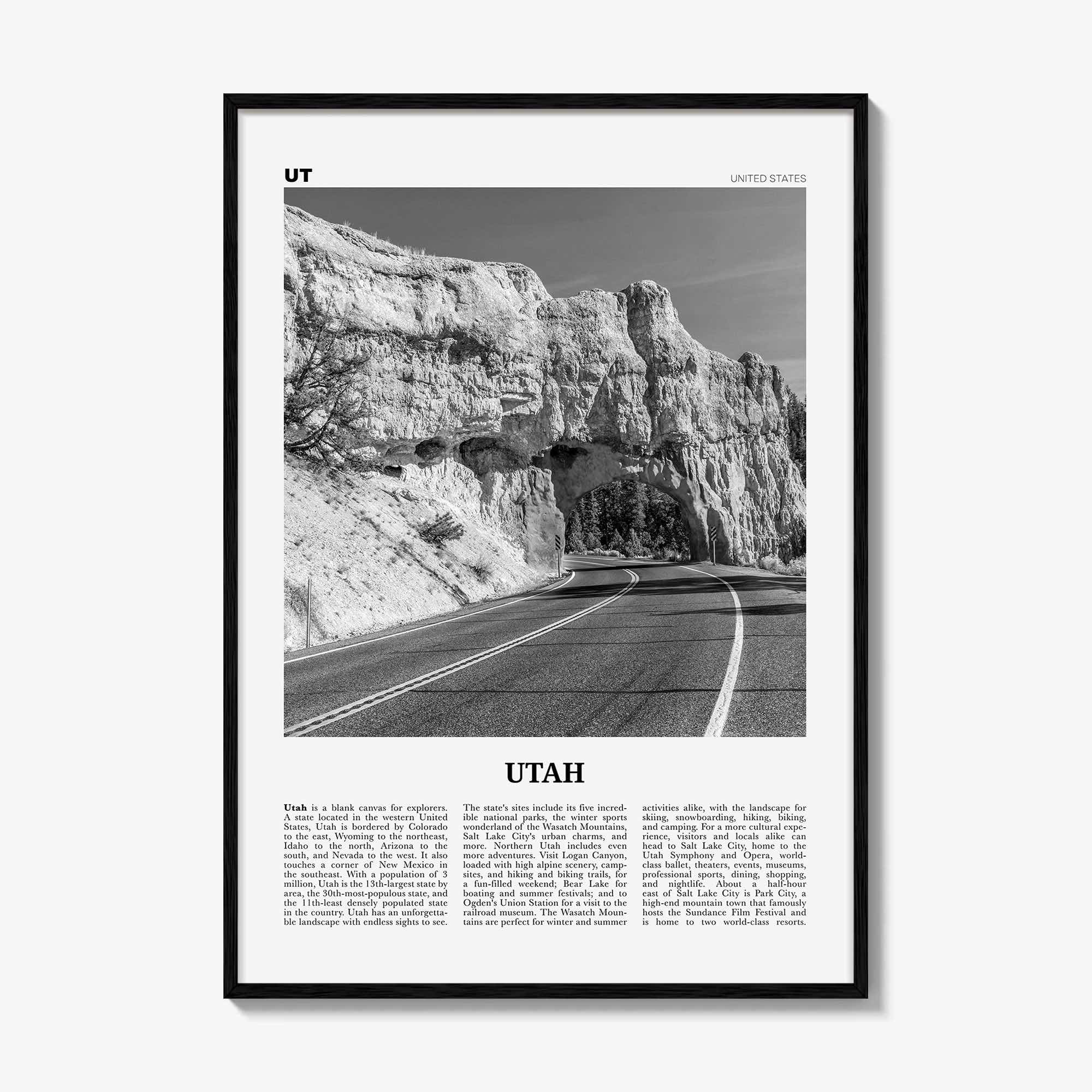 Utah Print Black and White No 3, Utah Wall Art, Utah Poster, Utah Photo, Utah Wall Décor, Utah Map, United States