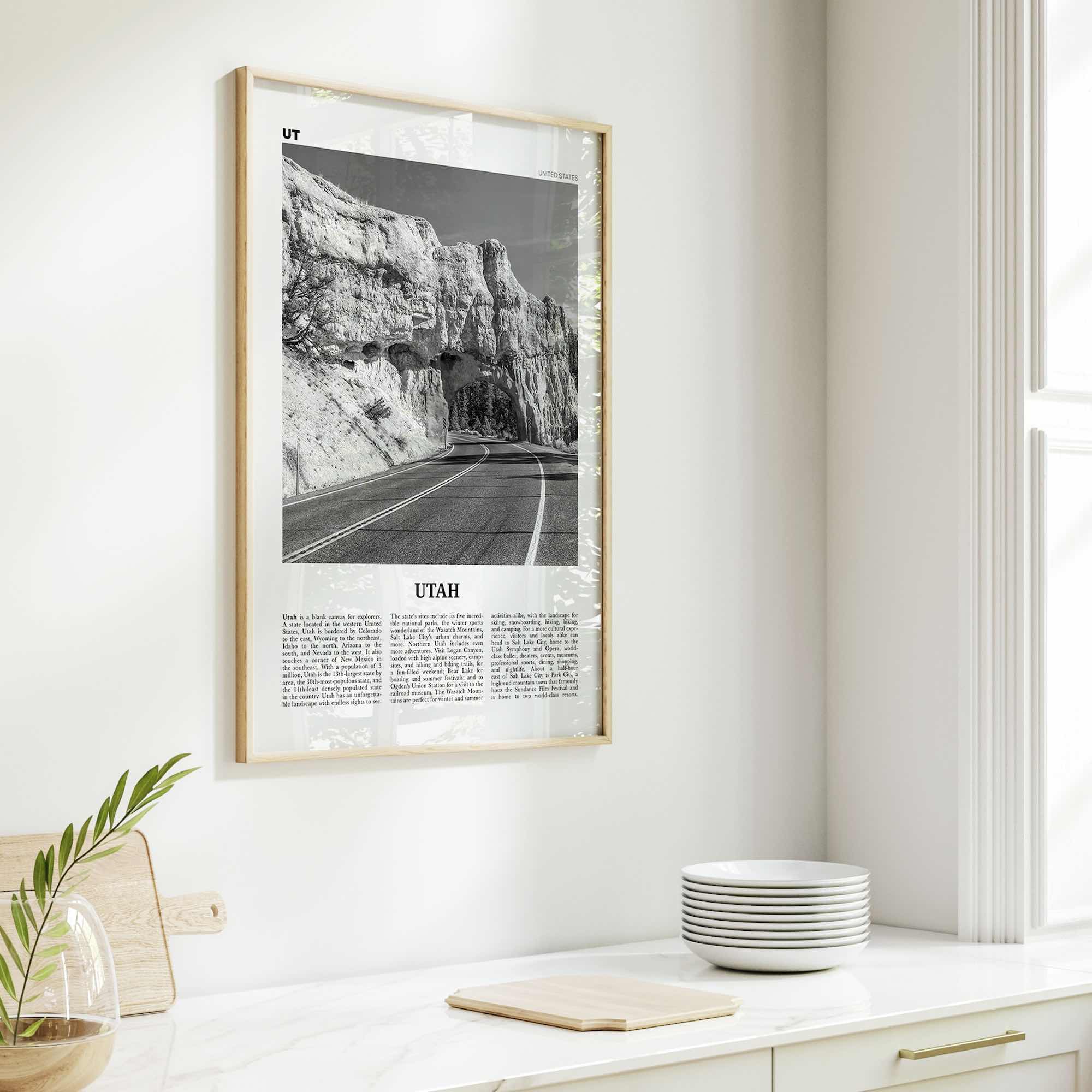 Utah Print Black and White No 3, Utah Wall Art, Utah Poster, Utah Photo, Utah Wall Décor, Utah Map, United States