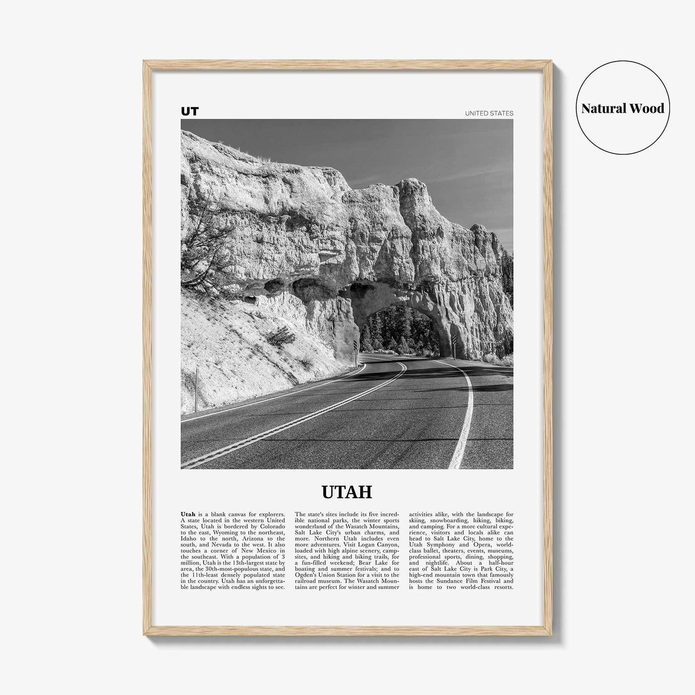 Utah Print Black and White No 3, Utah Wall Art, Utah Poster, Utah Photo, Utah Wall Décor, Utah Map, United States