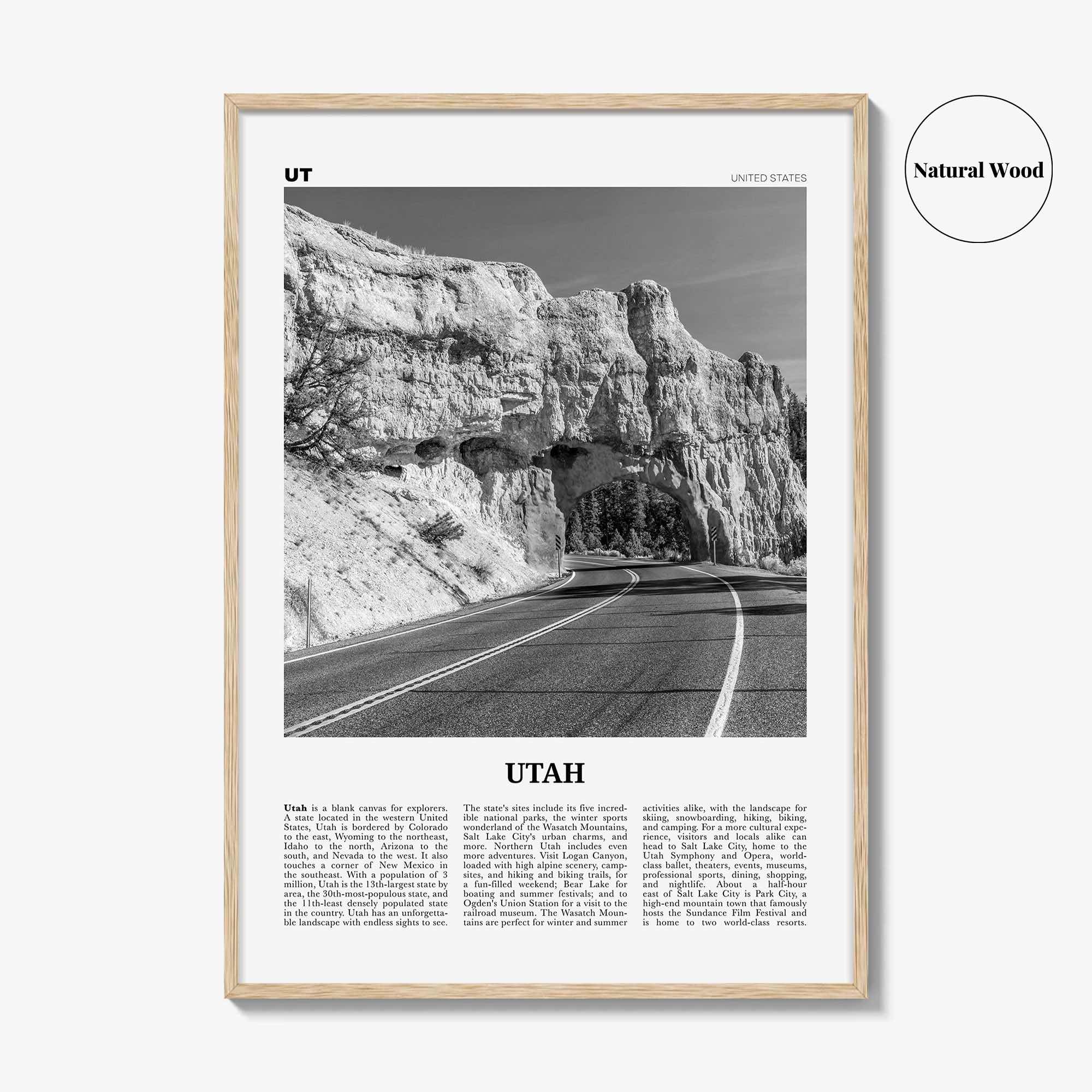 Utah Print Black and White No 3, Utah Wall Art, Utah Poster, Utah Photo, Utah Wall Décor, Utah Map, United States