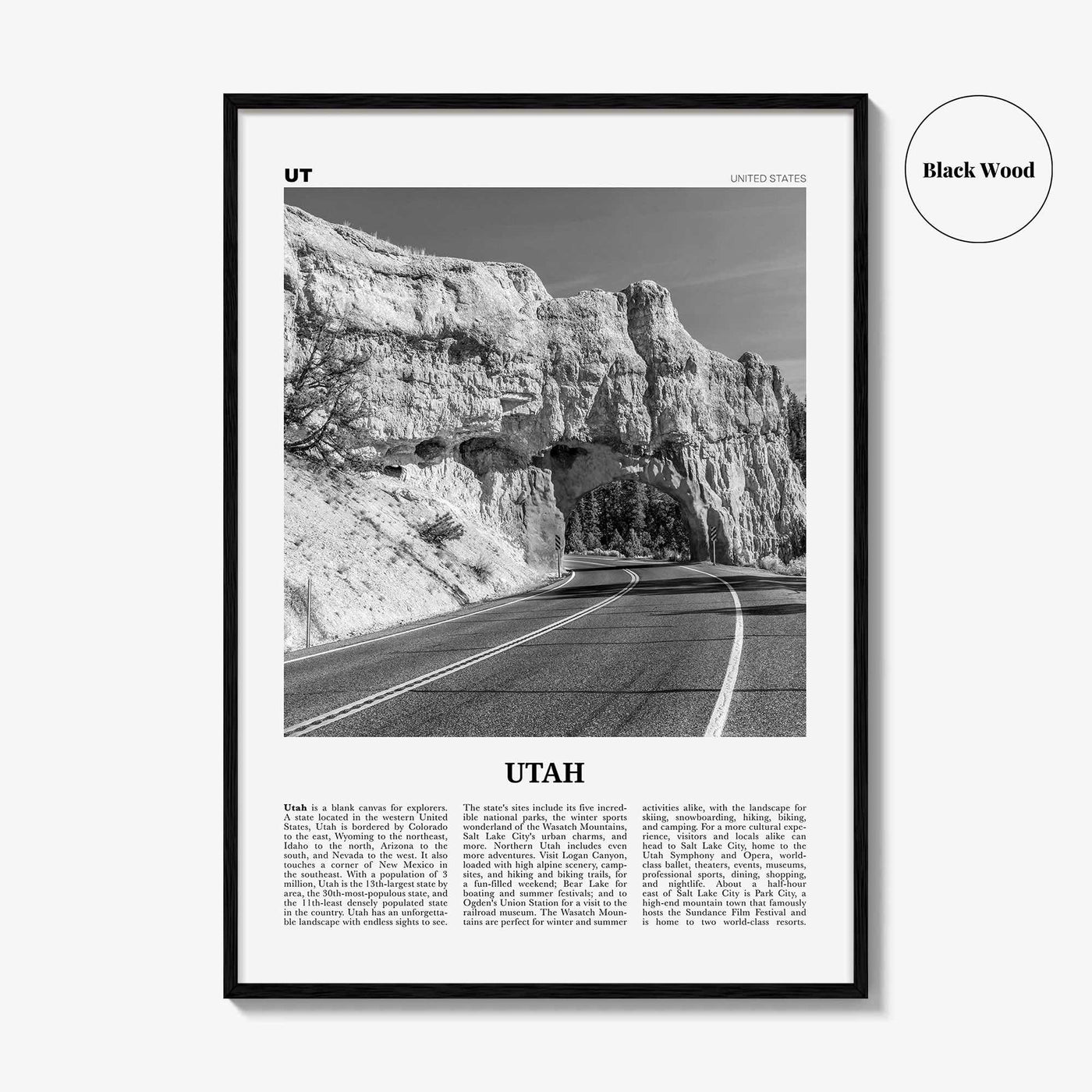 Utah Print Black and White No 3, Utah Wall Art, Utah Poster, Utah Photo, Utah Wall Décor, Utah Map, United States