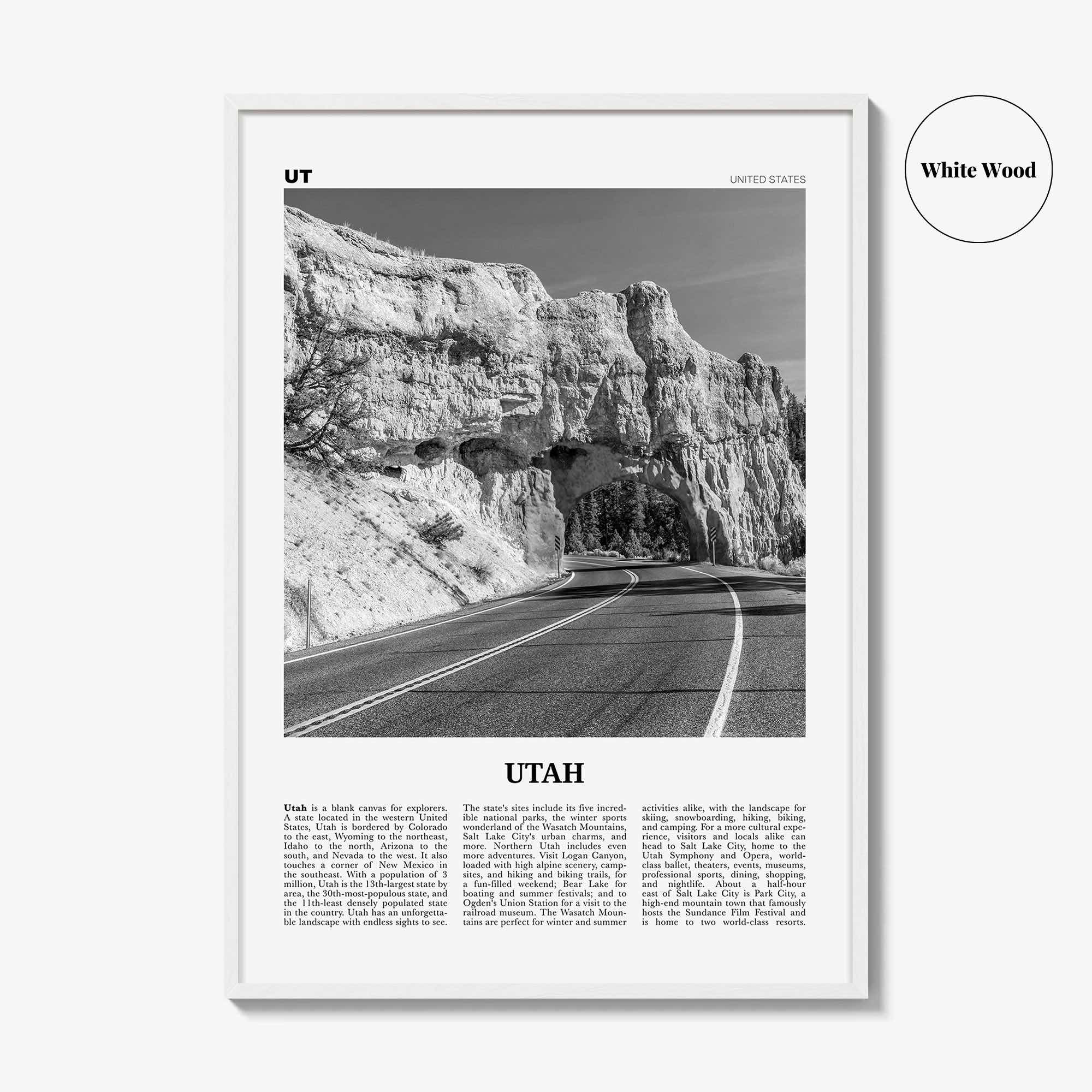 Utah Print Black and White No 3, Utah Wall Art, Utah Poster, Utah Photo, Utah Wall Décor, Utah Map, United States