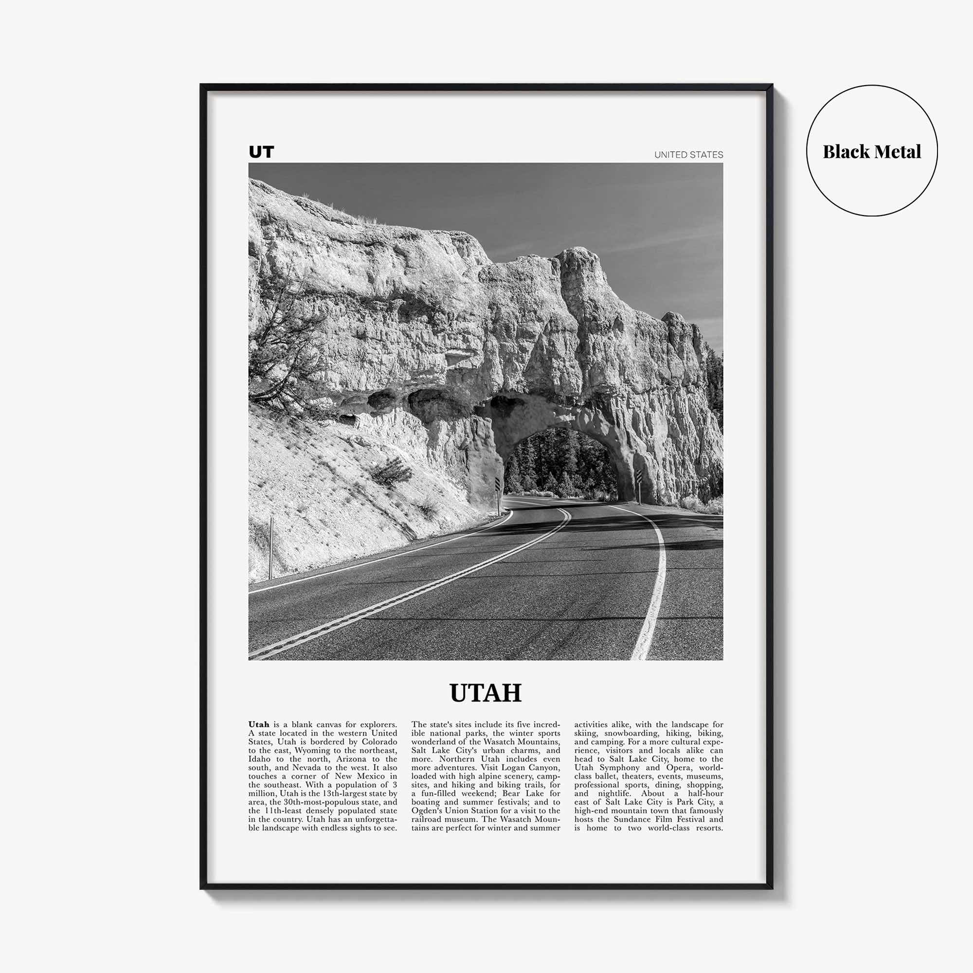 Utah Print Black and White No 3, Utah Wall Art, Utah Poster, Utah Photo, Utah Wall Décor, Utah Map, United States