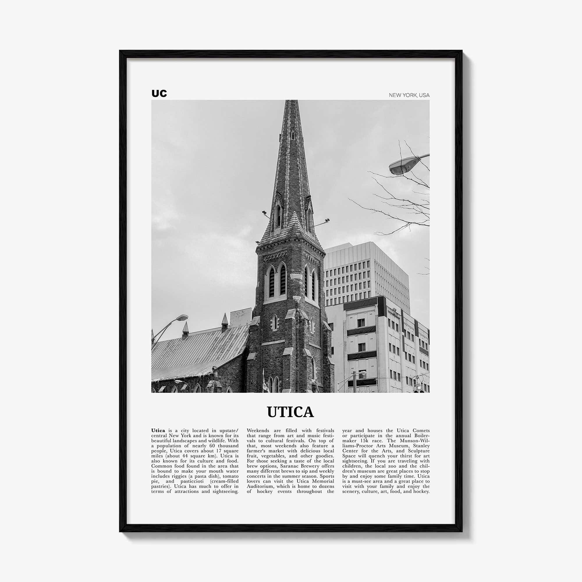 Utica Print Black and White, Utica Wall Art, Utica Poster, Utica Photo, Utica Wall Décor, New York, USA, United States