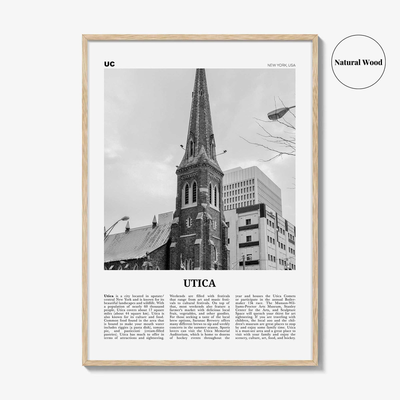Utica Print Black and White, Utica Wall Art, Utica Poster, Utica Photo, Utica Wall Décor, New York, USA, United States