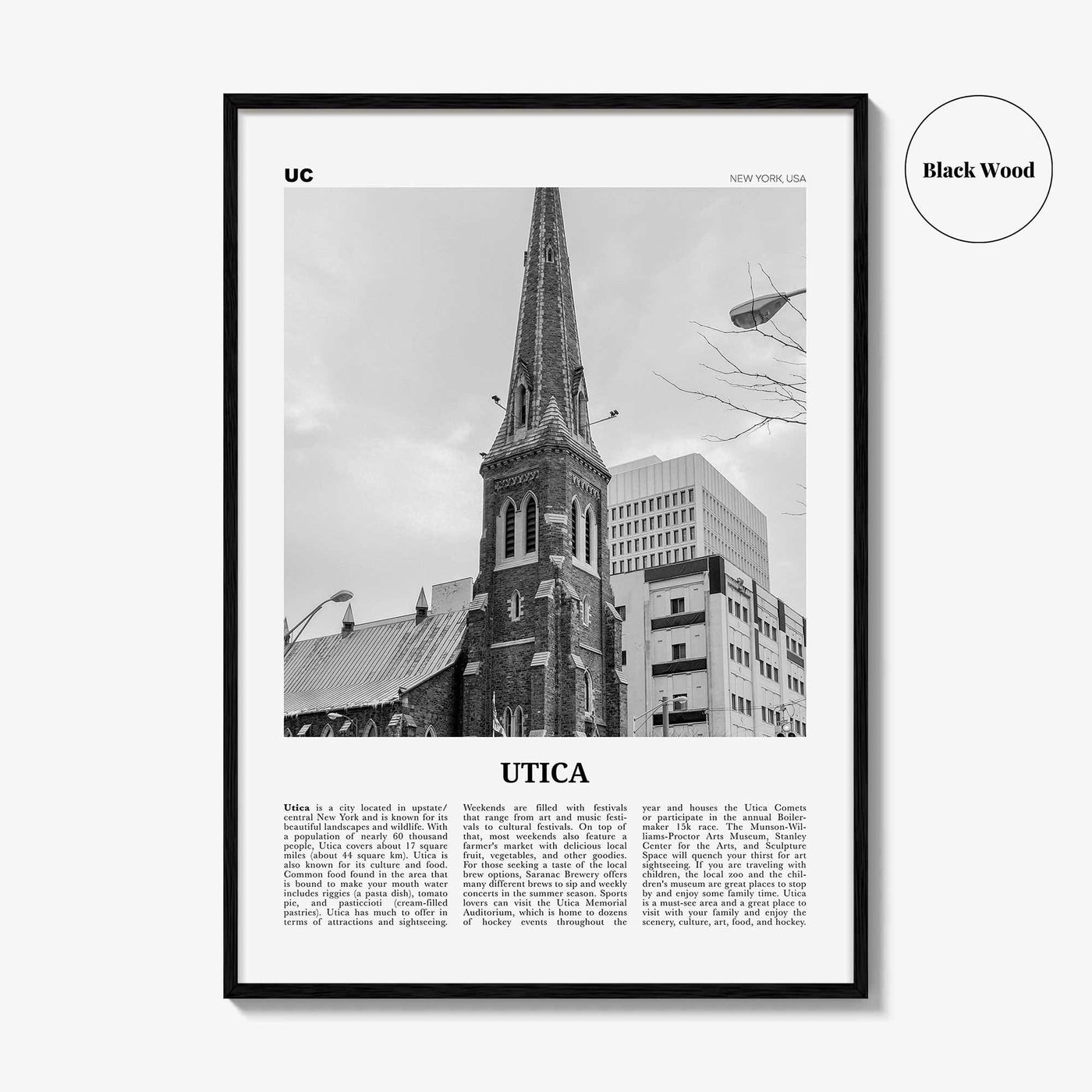 Utica Print Black and White, Utica Wall Art, Utica Poster, Utica Photo, Utica Wall Décor, New York, USA, United States