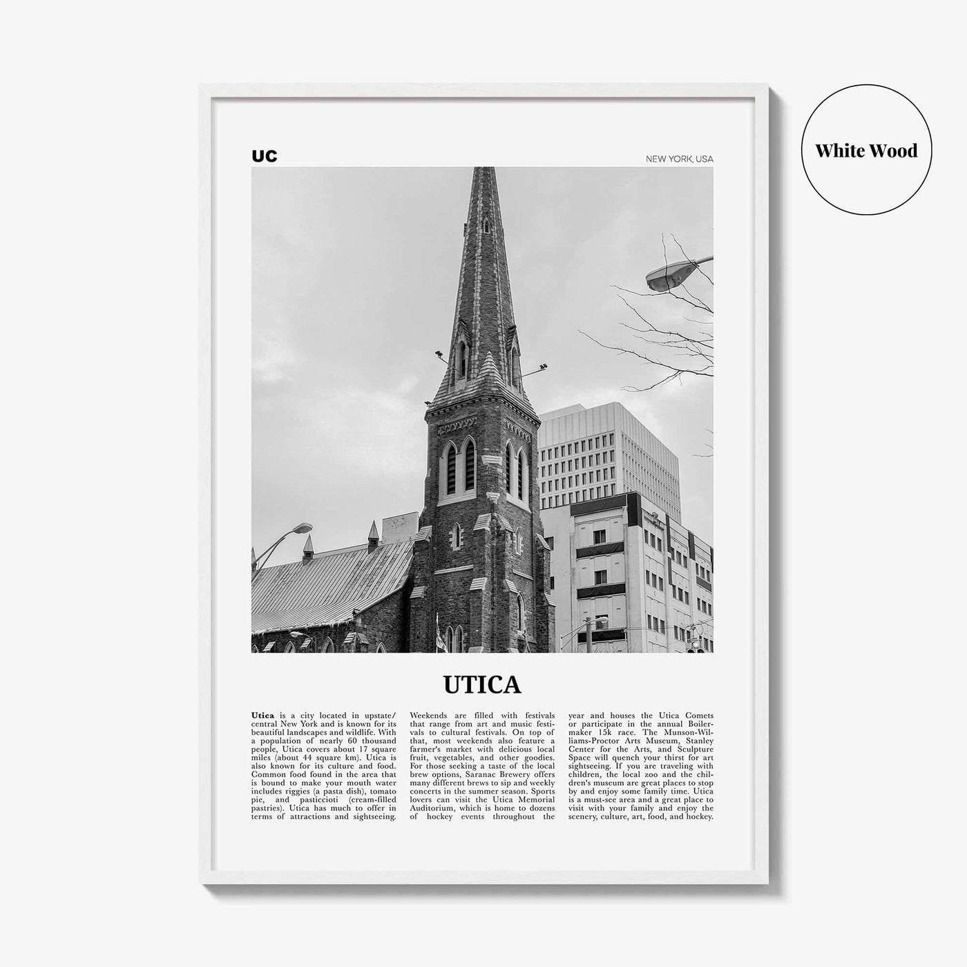 Utica Print Black and White, Utica Wall Art, Utica Poster, Utica Photo, Utica Wall Décor, New York, USA, United States