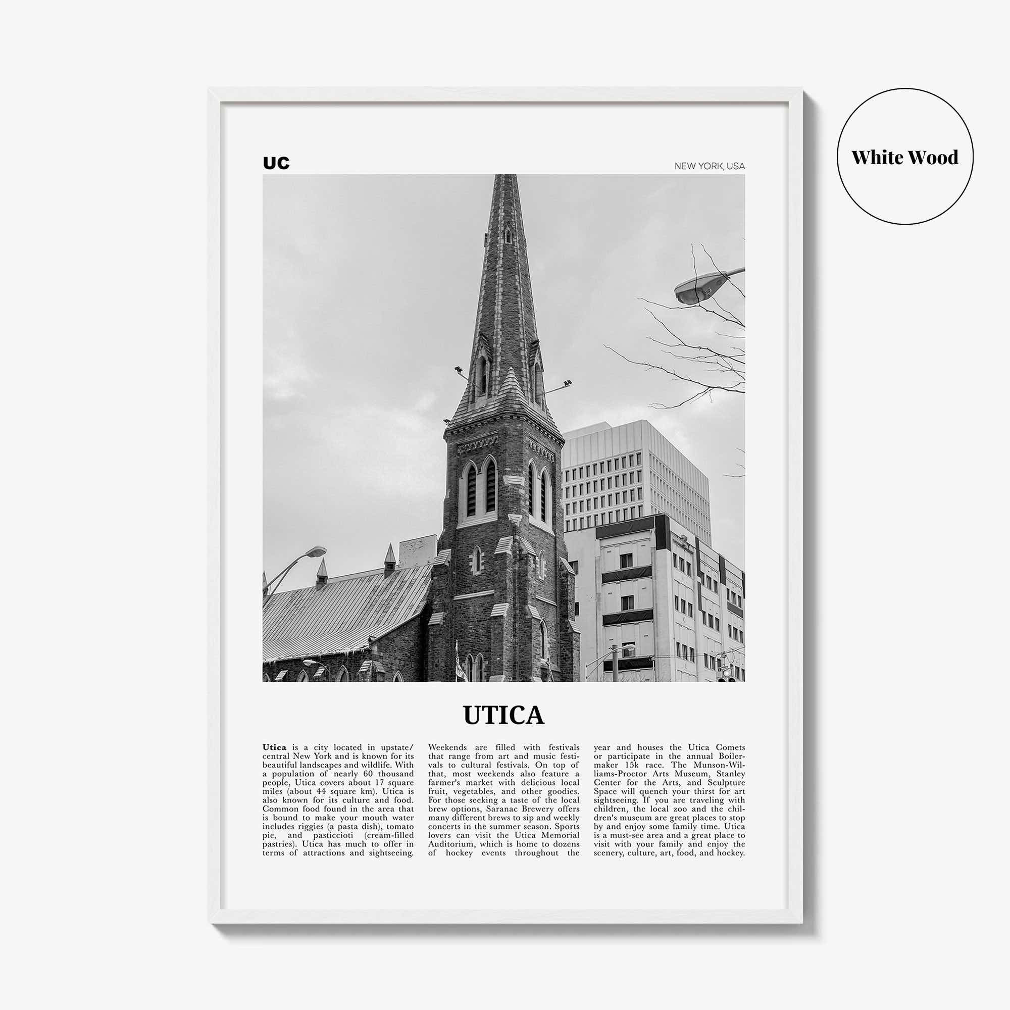 Utica Print Black and White, Utica Wall Art, Utica Poster, Utica Photo, Utica Wall Décor, New York, USA, United States