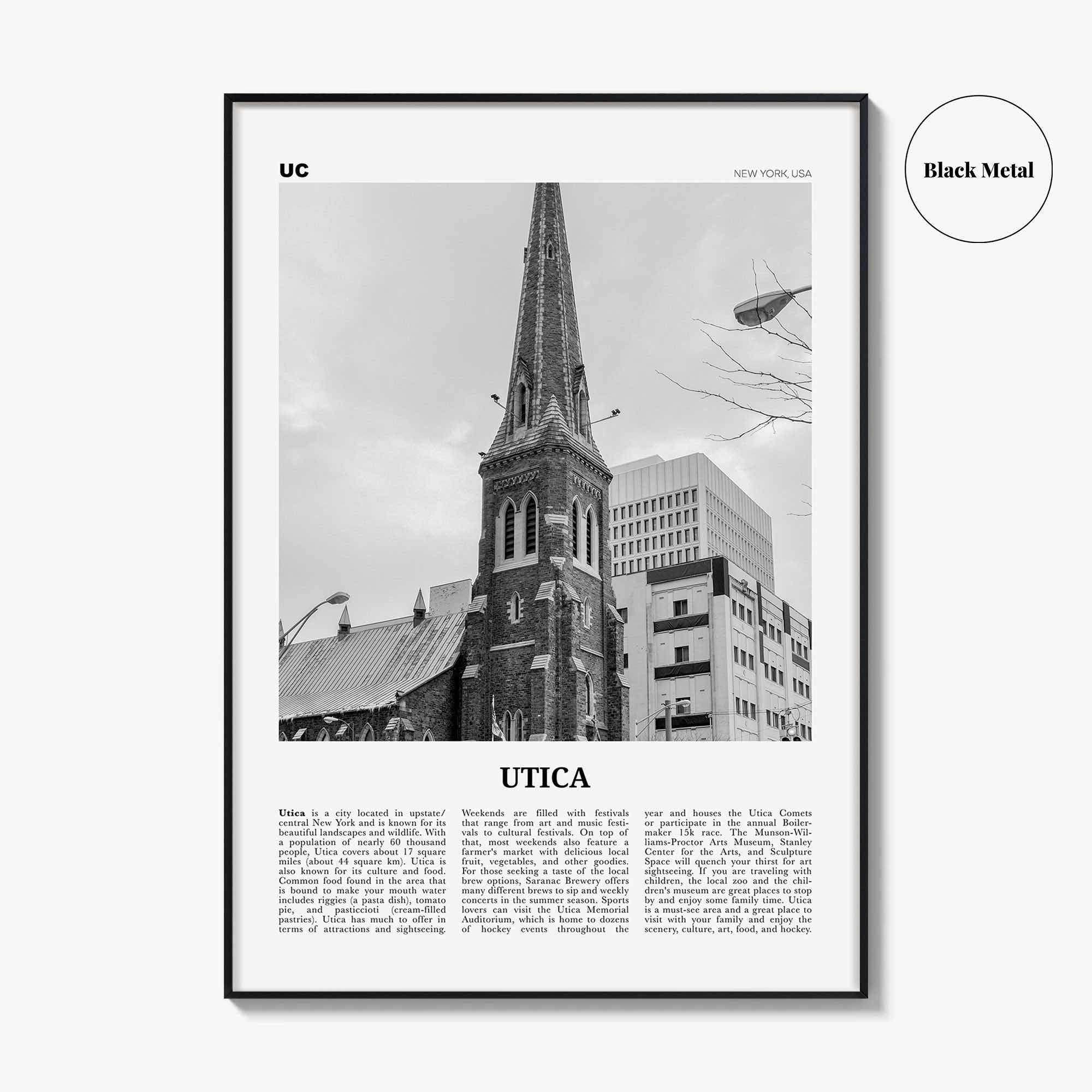 Utica Print Black and White, Utica Wall Art, Utica Poster, Utica Photo, Utica Wall Décor, New York, USA, United States