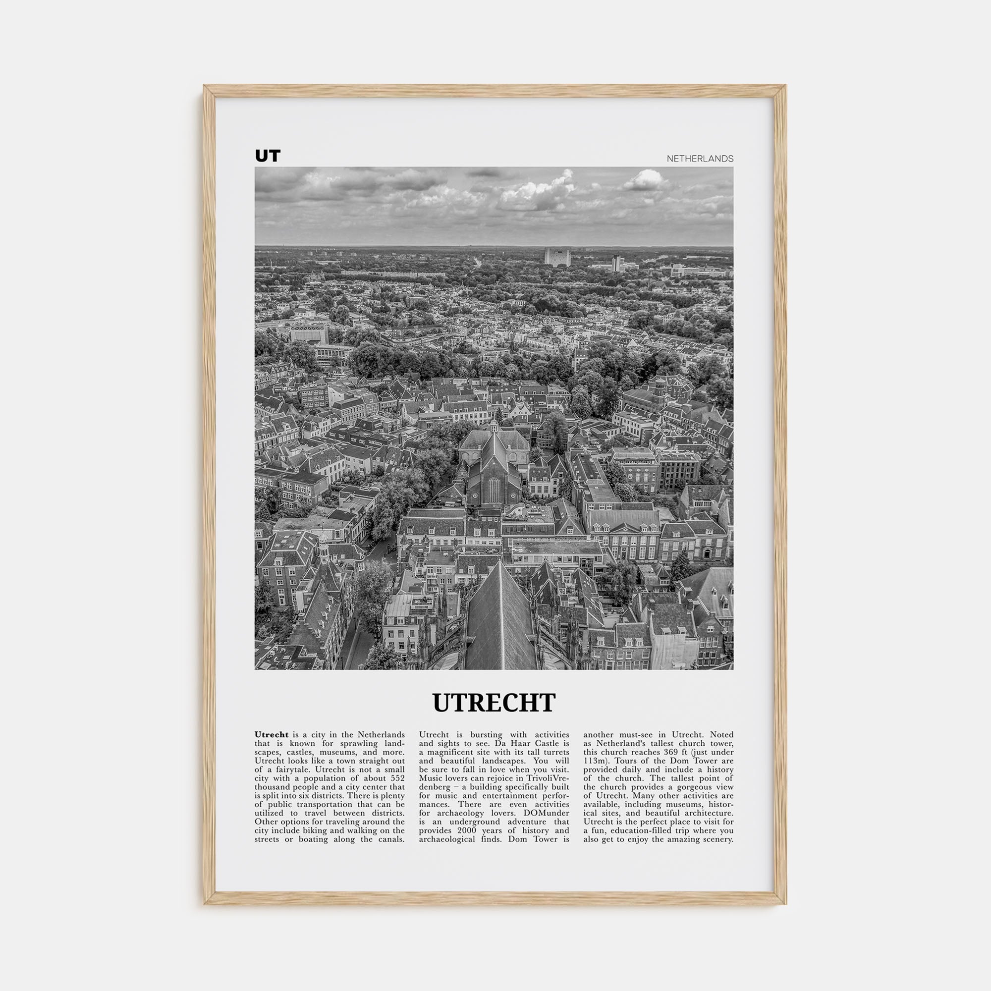 Utrecht Travel B&W Poster