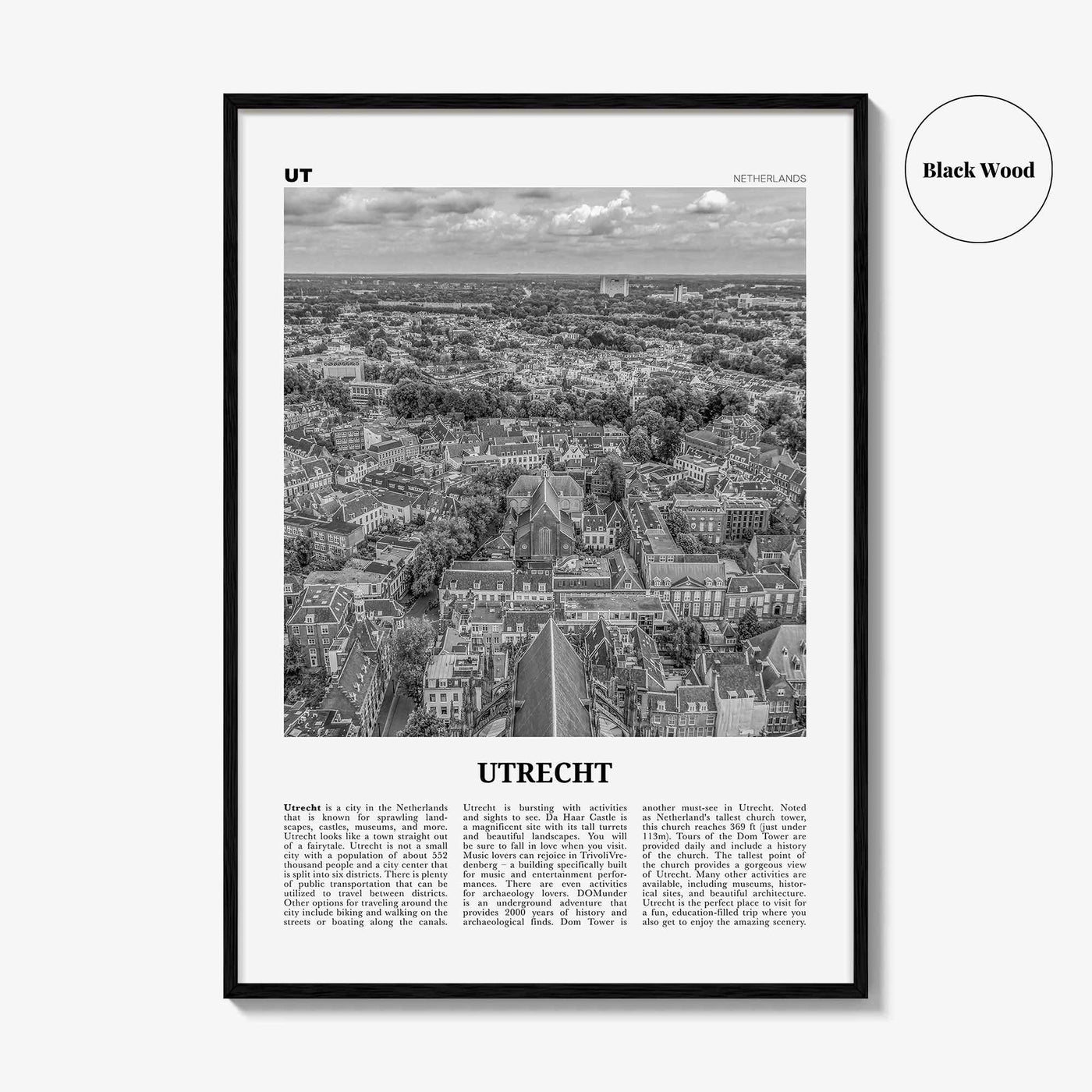 Utrecht Print Black and White, Utrecht Wall Art, Utrecht Poster, Utrecht Photo, Utrecht Wall Décor, Netherlands, Holland