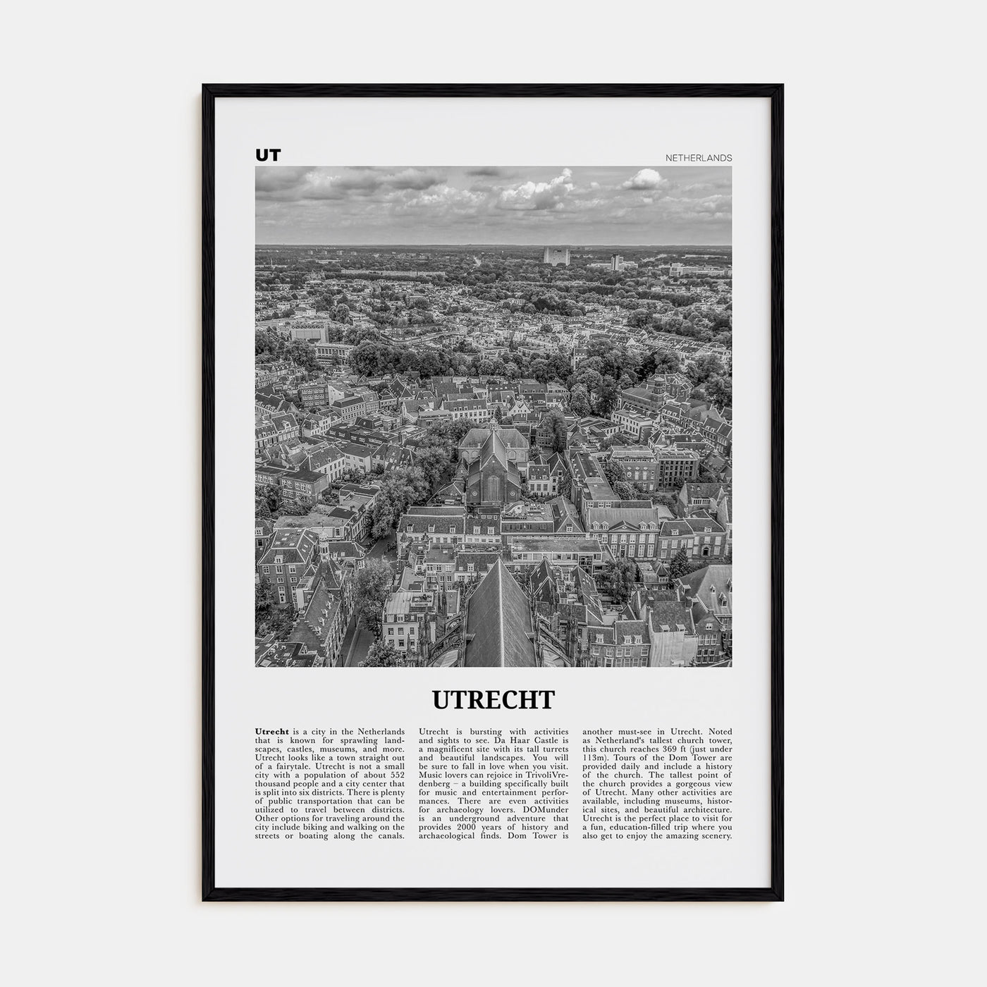 Utrecht Travel B&W Poster