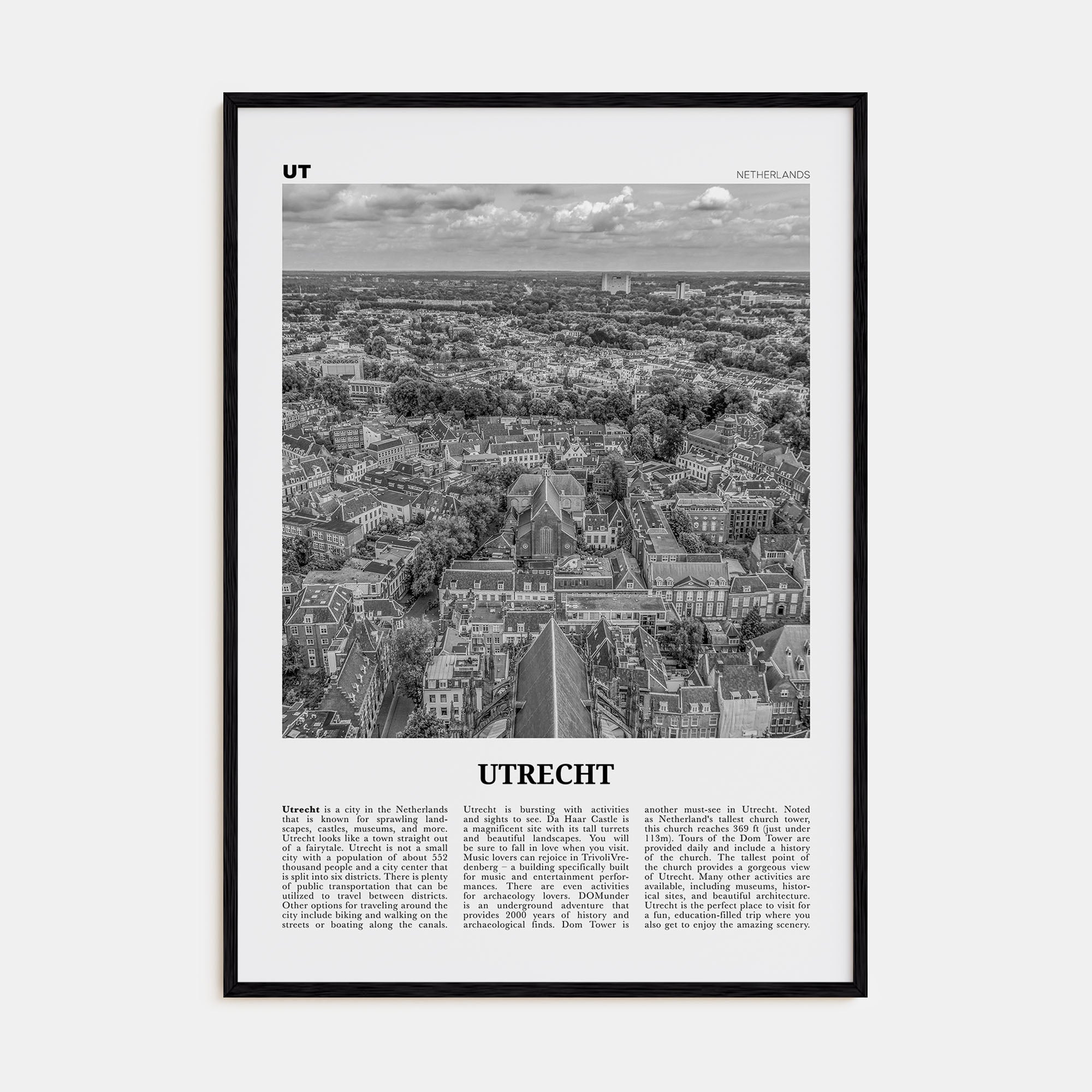 Utrecht Travel B&W Poster