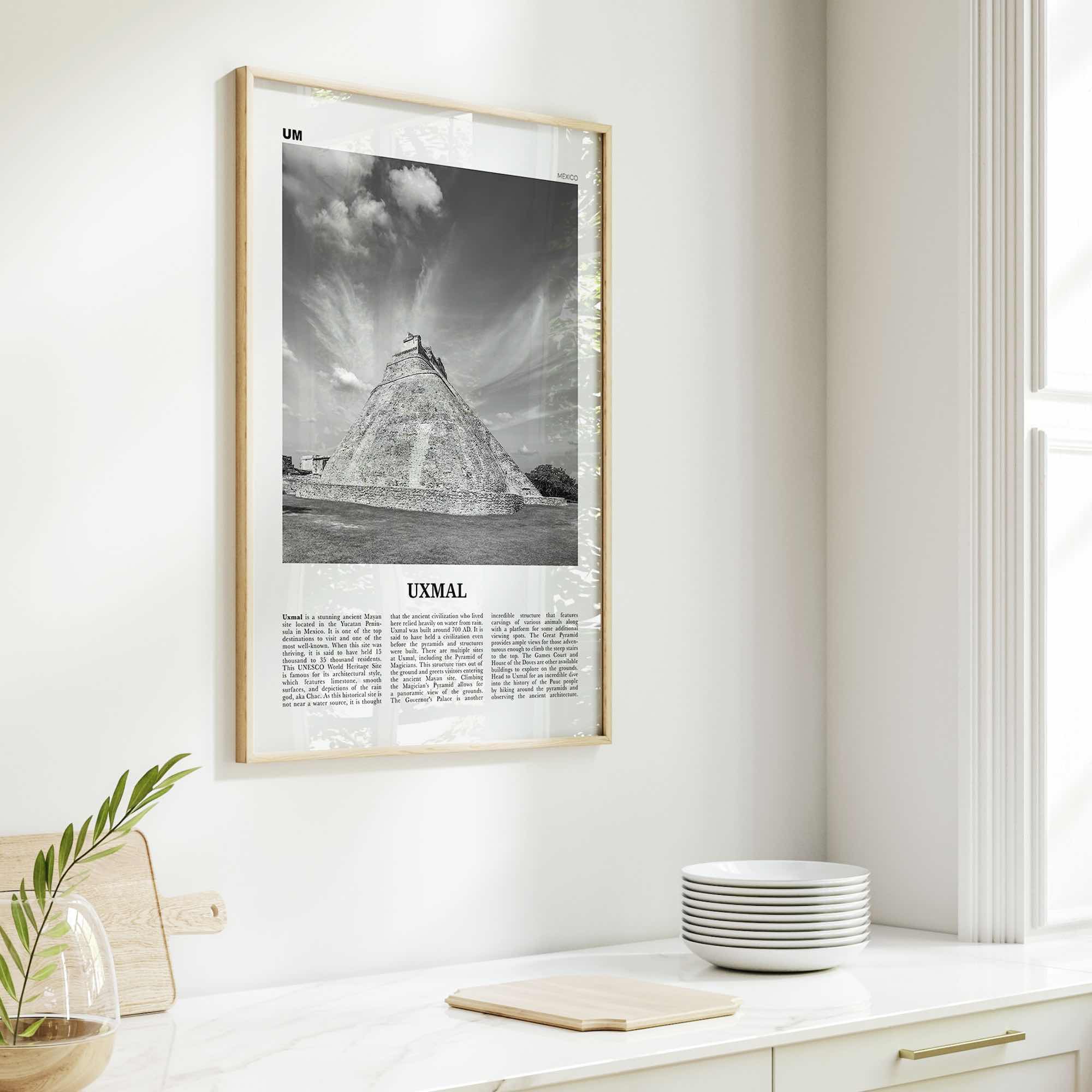Uxmal Print Black and White, Uxmal Wall Art, Uxmal Poster, Uxmal Photo, Uxmal Wall Décor, Uxmal Map, Mexico