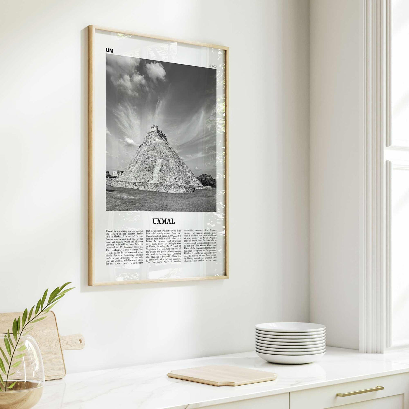 Uxmal Print Black and White, Uxmal Wall Art, Uxmal Poster, Uxmal Photo, Uxmal Wall Décor, Uxmal Map, Mexico