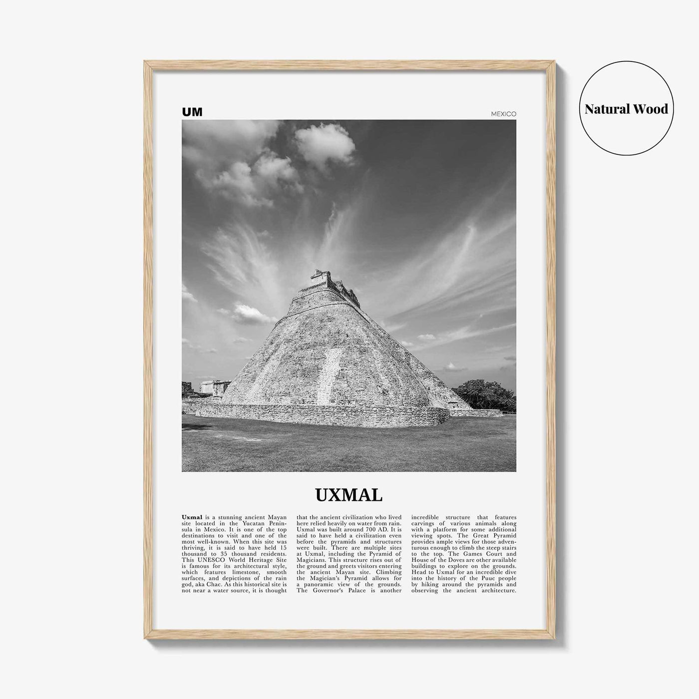 Uxmal Print Black and White, Uxmal Wall Art, Uxmal Poster, Uxmal Photo, Uxmal Wall Décor, Uxmal Map, Mexico