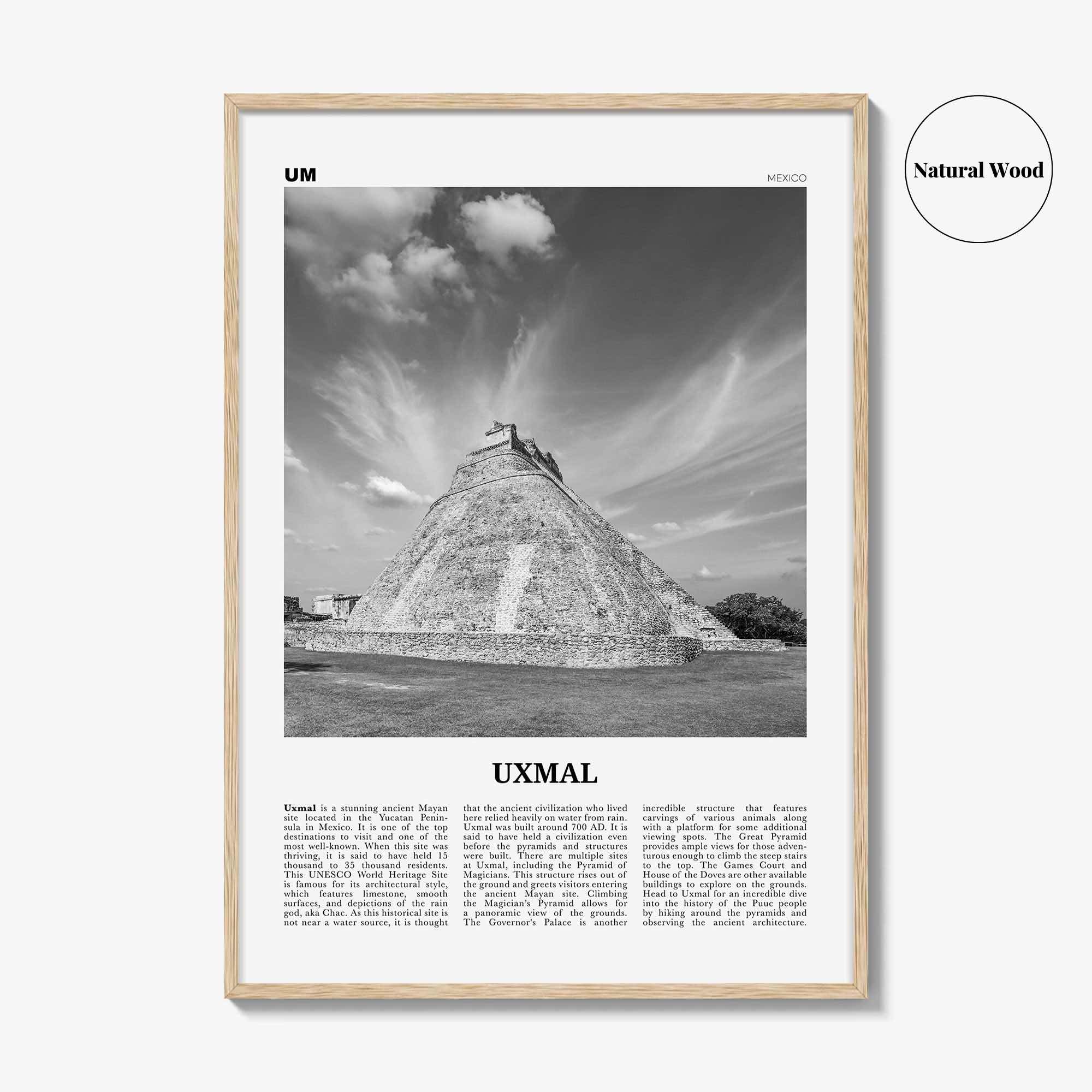 Uxmal Print Black and White, Uxmal Wall Art, Uxmal Poster, Uxmal Photo, Uxmal Wall Décor, Uxmal Map, Mexico
