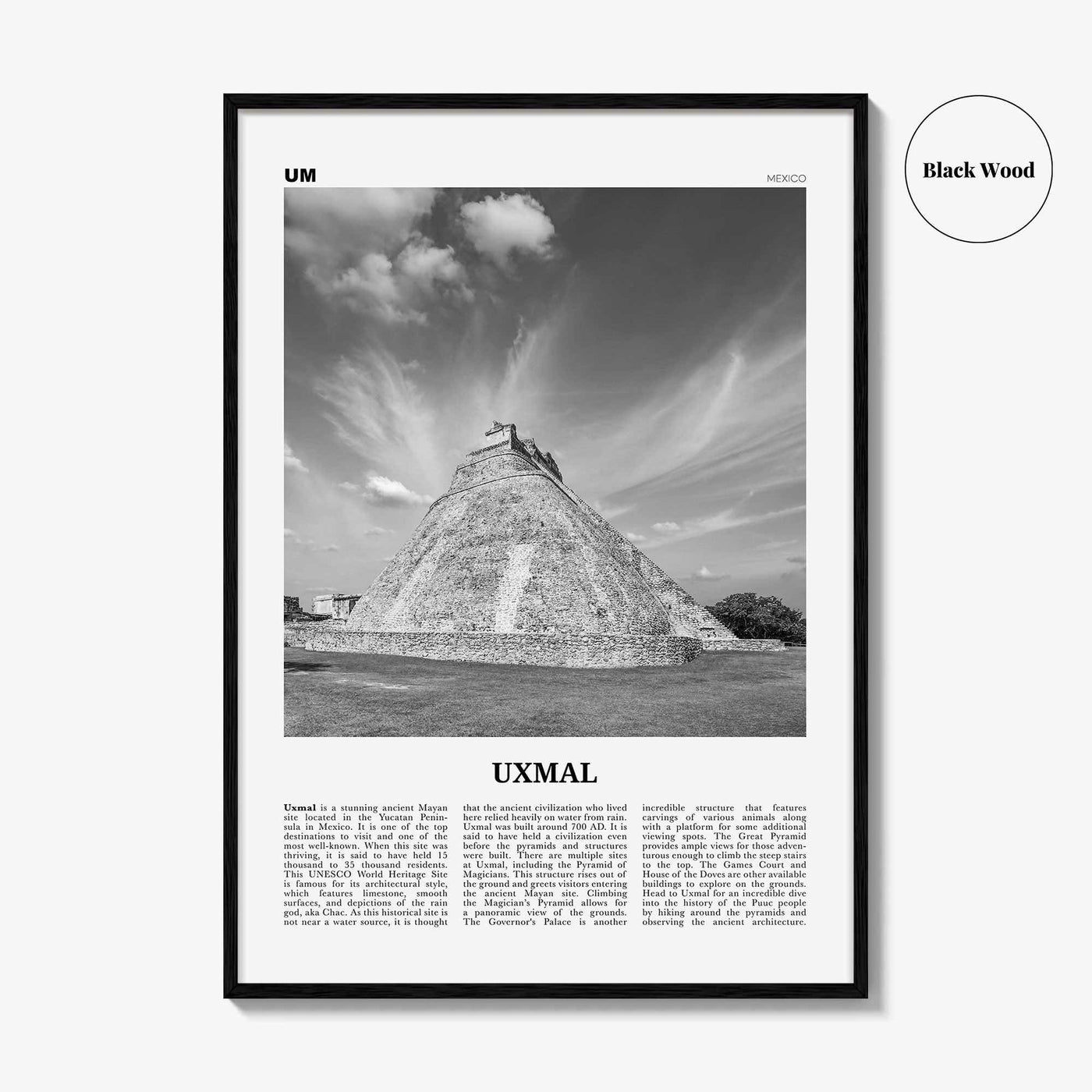 Uxmal Print Black and White, Uxmal Wall Art, Uxmal Poster, Uxmal Photo, Uxmal Wall Décor, Uxmal Map, Mexico